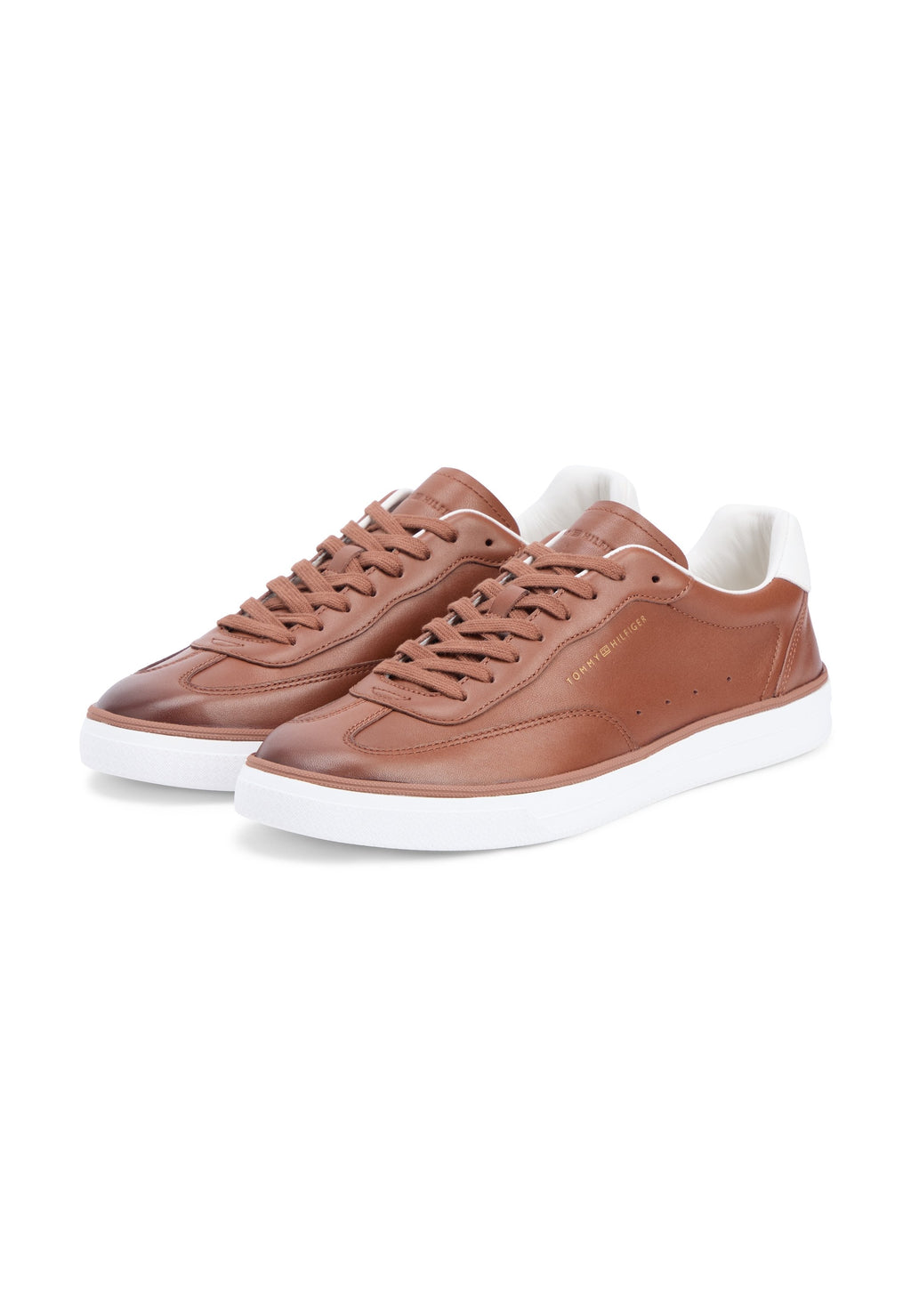 LUXE METALLIC LOGO LEATHER TRAINERS - Trainers - winter cognac