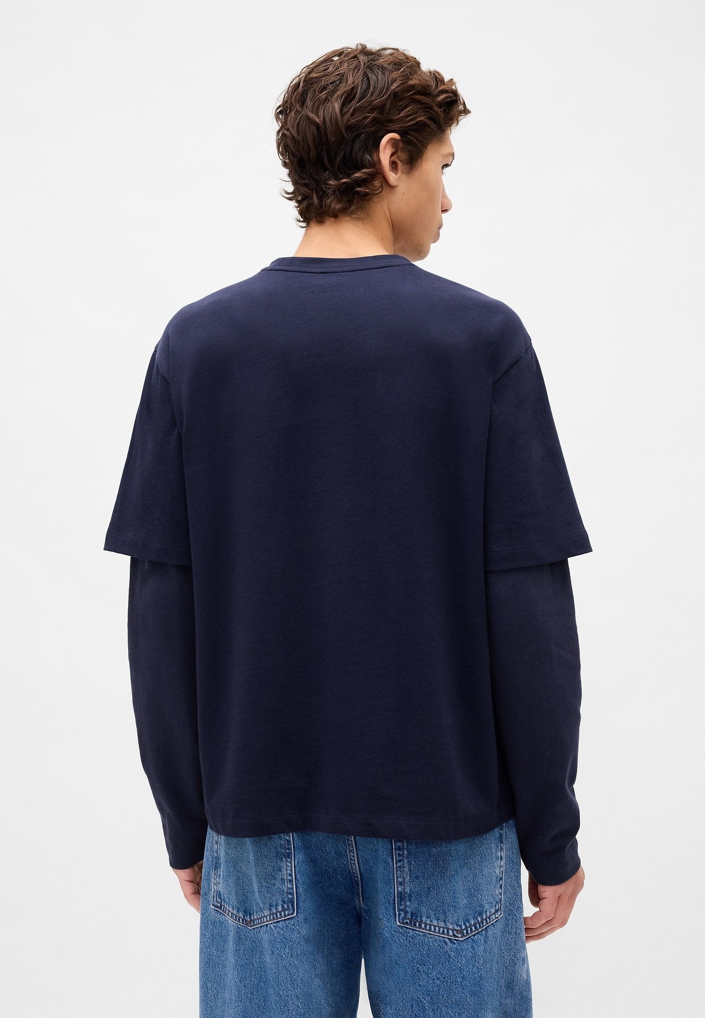 GAP SANDY LIANG ADULT HEAVYWEIGHT ORGANIC COTTON LAYERED T-SHIRT - Long sleeved top - navy uniform