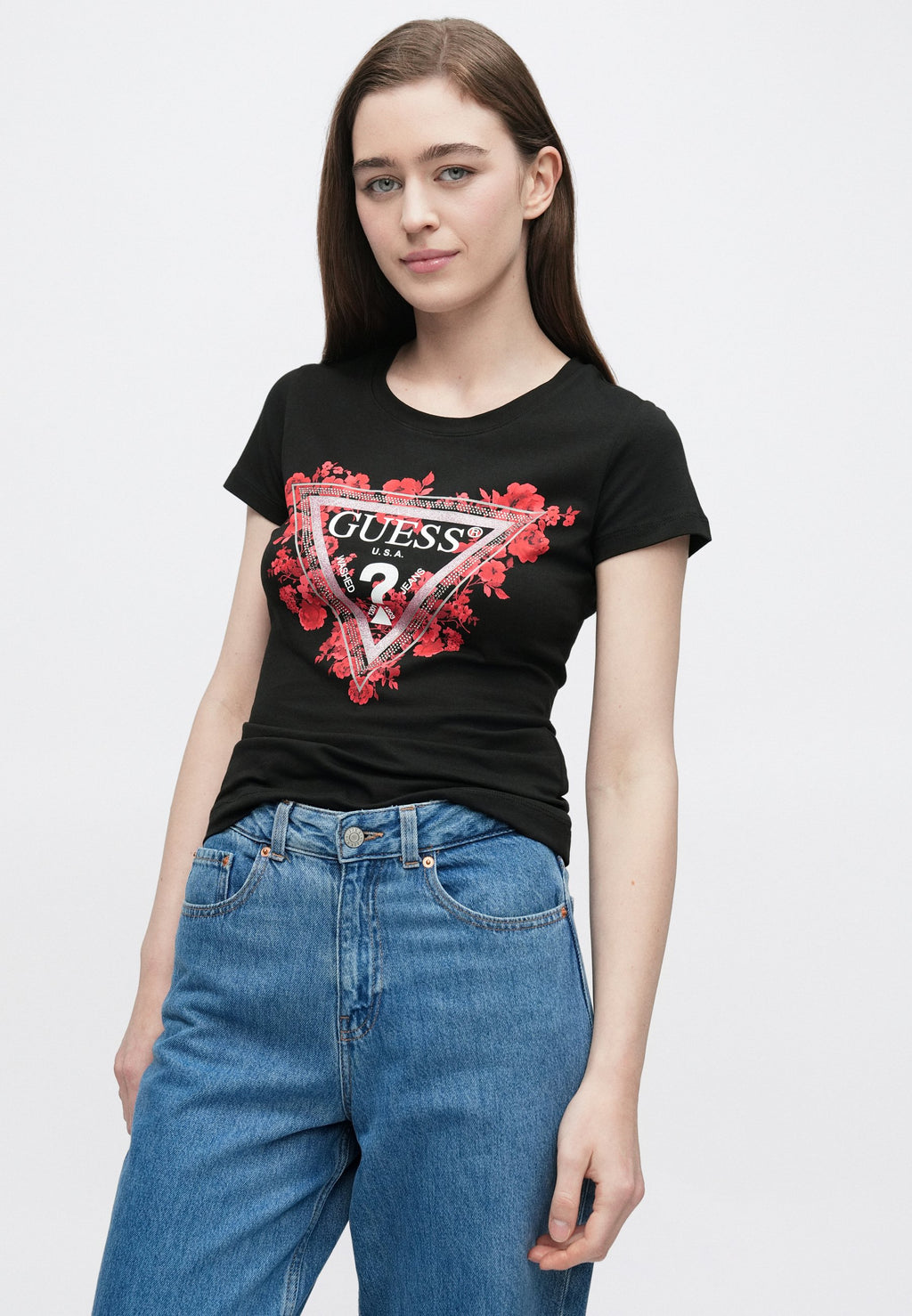 FLOWERS TRIANGLE TEE - Print T-shirt - jet black