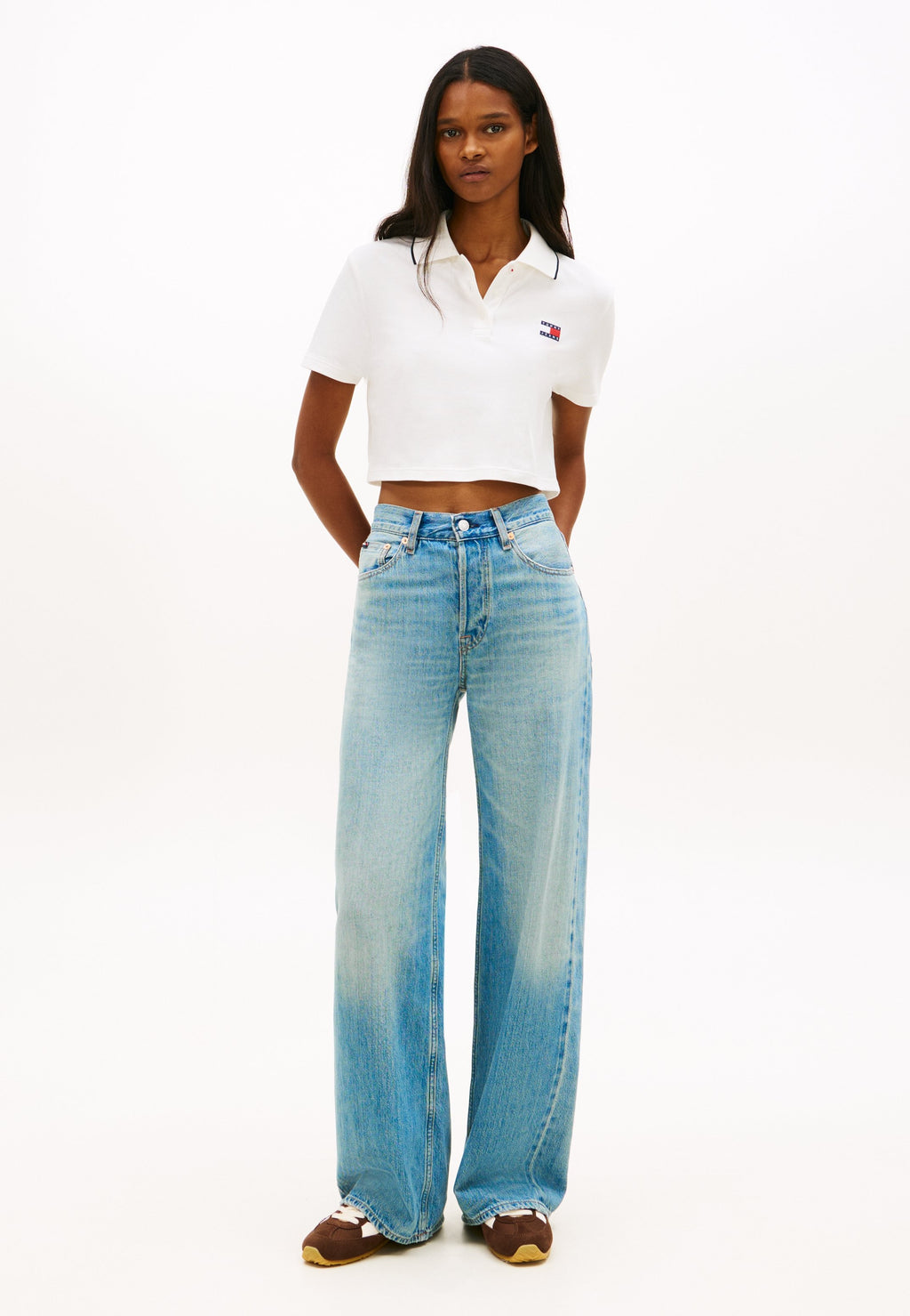 TOMMY BADGE BOXY FIT CROPPED POLO SHIRT - Polo shirt - ecru
