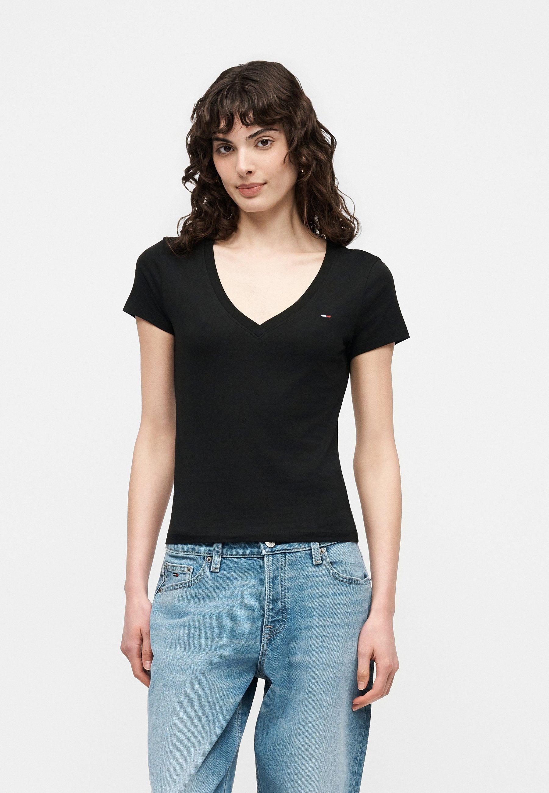 V NECK TEE 3 PACK - Basic T-shirt - black/ecru/pink daisy