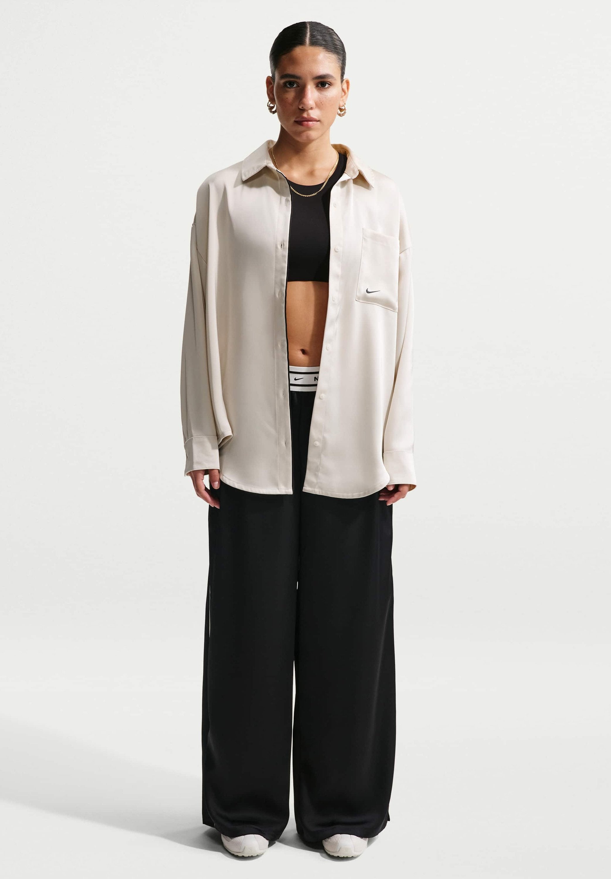 Button-down blouse - light bone/black