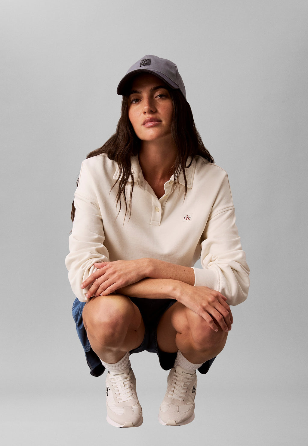 LS RLXD WOVEN LABEL TERRY POLO - Polo tişört - ekru