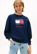 SWEAT-SHIRT AMPLE EN TERRY SUÉDÉ ET DRAPEAU VAGUE - Sweat-shirt - bleu nuit profond