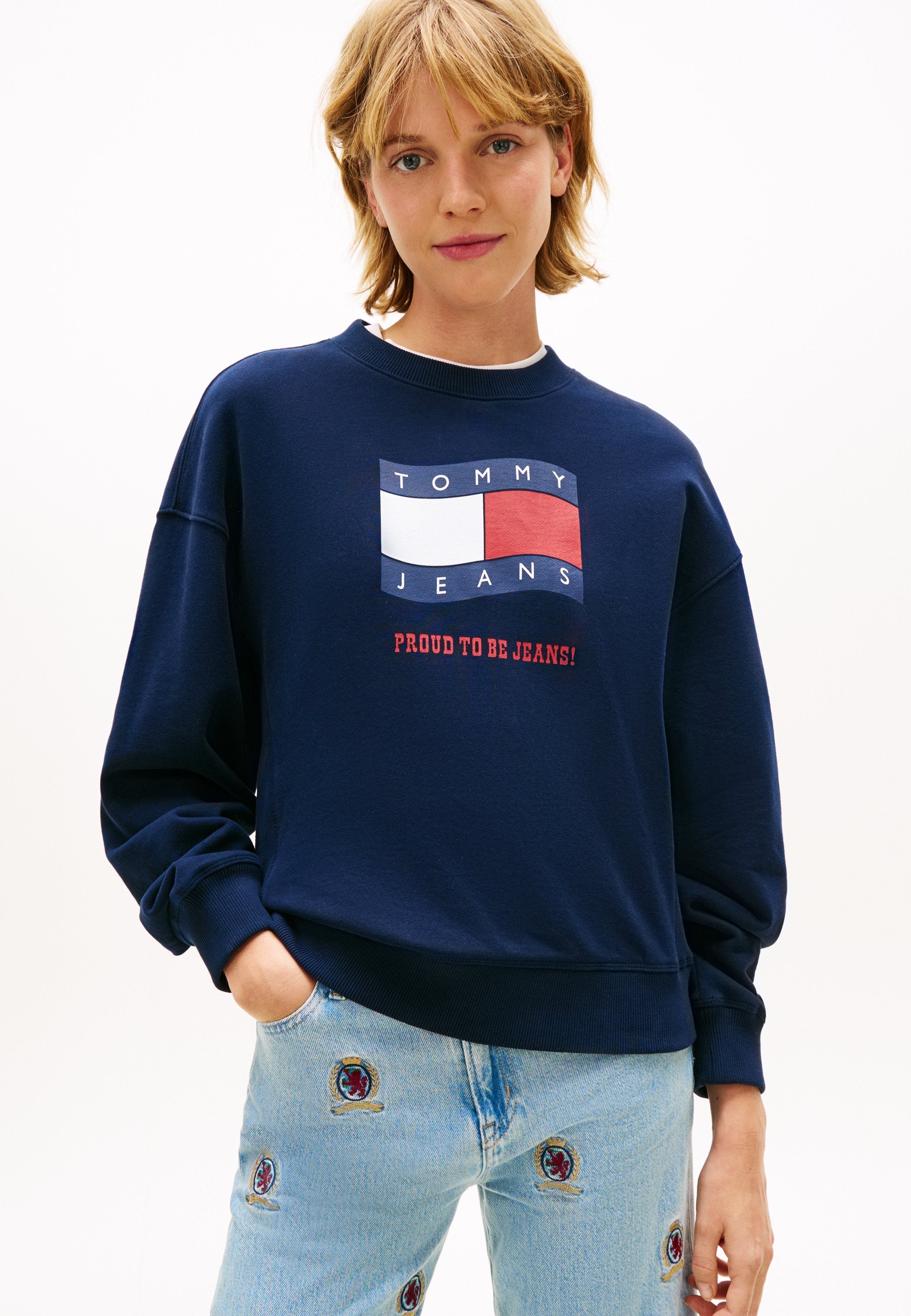 SWEAT-SHIRT AMPLE EN TERRY SUÉDÉ ET DRAPEAU VAGUE - Sweat-shirt - bleu nuit profond
