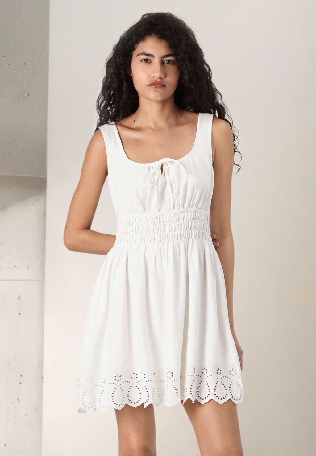 TIE SMOCKED MINI DRESS - Day dress - new off white