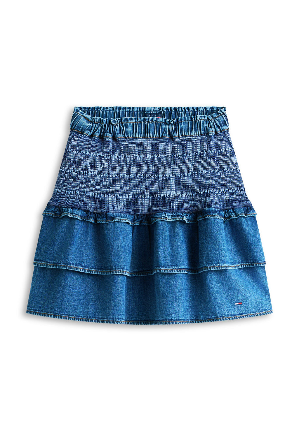 CHAMBRAY SLIM TIERED MINI SKIRT - Denim skirt - blue denim