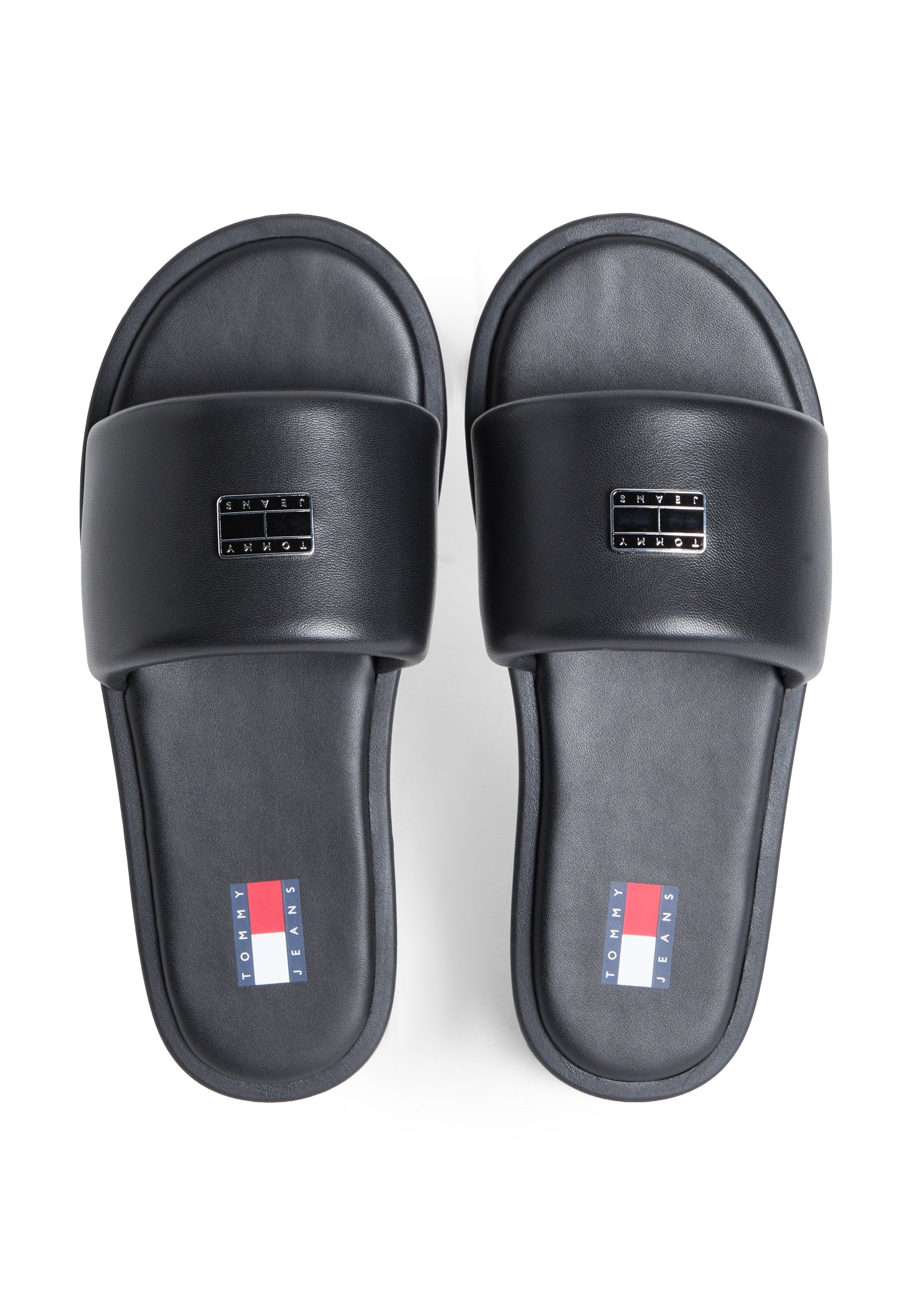 LEATHER PADDED STRAP SLIDES - Mules - black