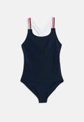 GLOBAL STRIPE SQUARE NECK CROSSOVER SWIMSUIT - Swimsuit - dark blue