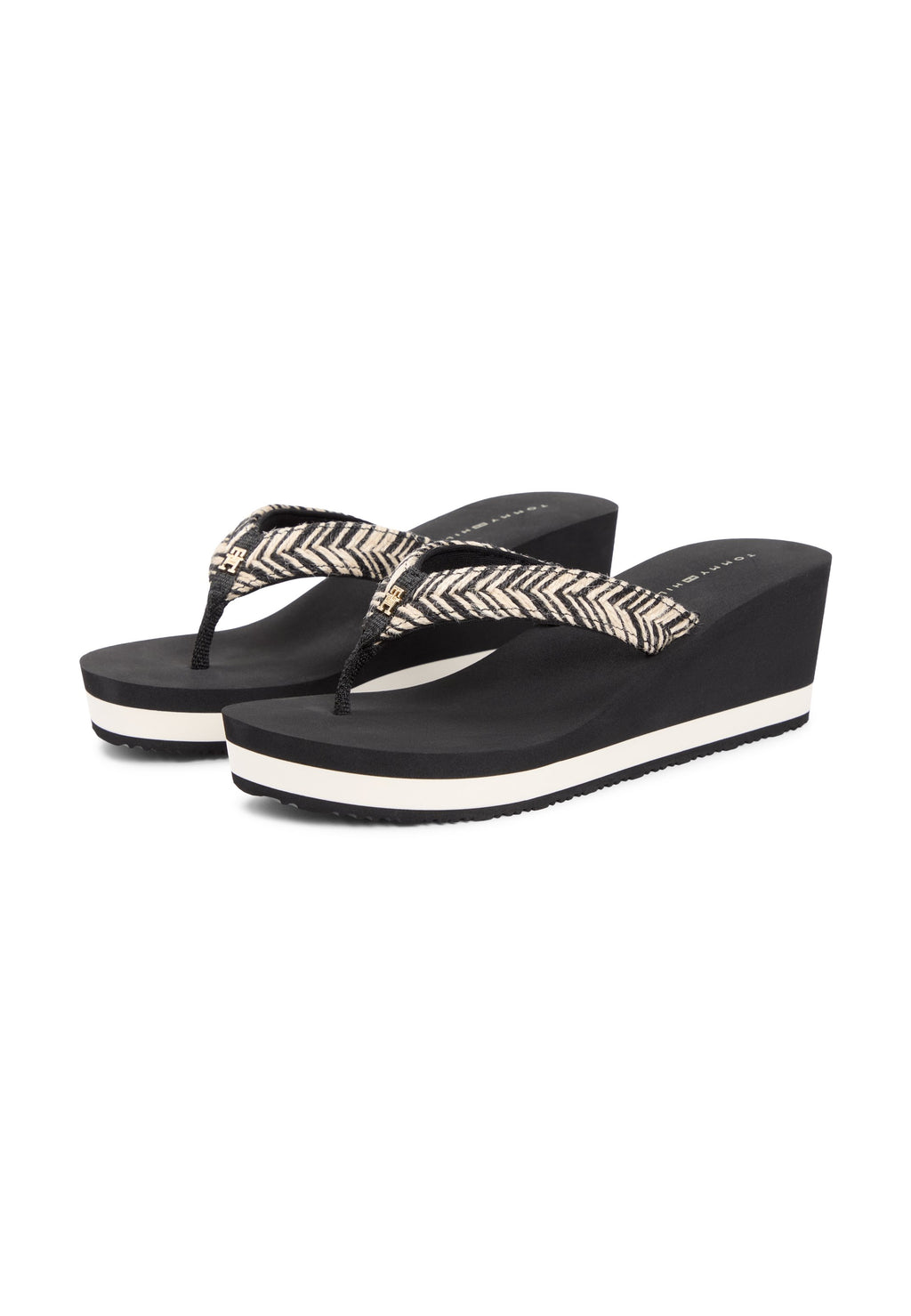 ROPE STRAP WEDGE FLIP-FLOPS - High heeled sandals - black