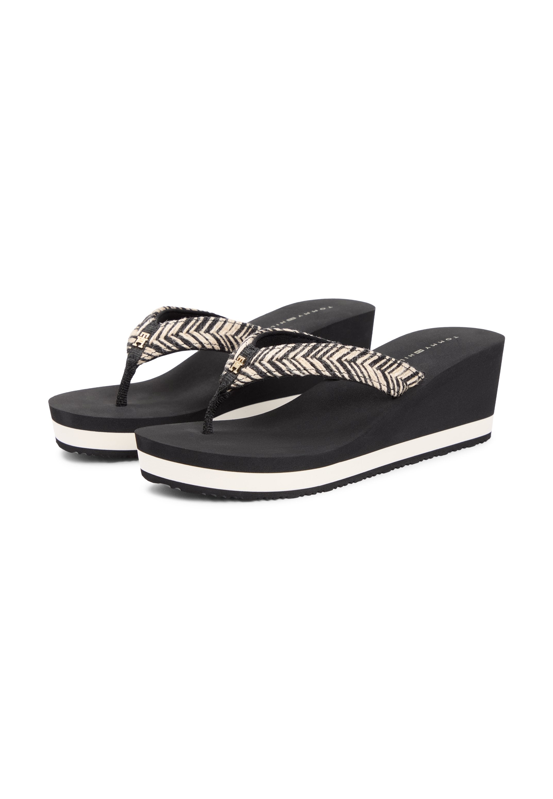 ROPE STRAP WEDGE FLIP-FLOPS - High heeled sandals - black
