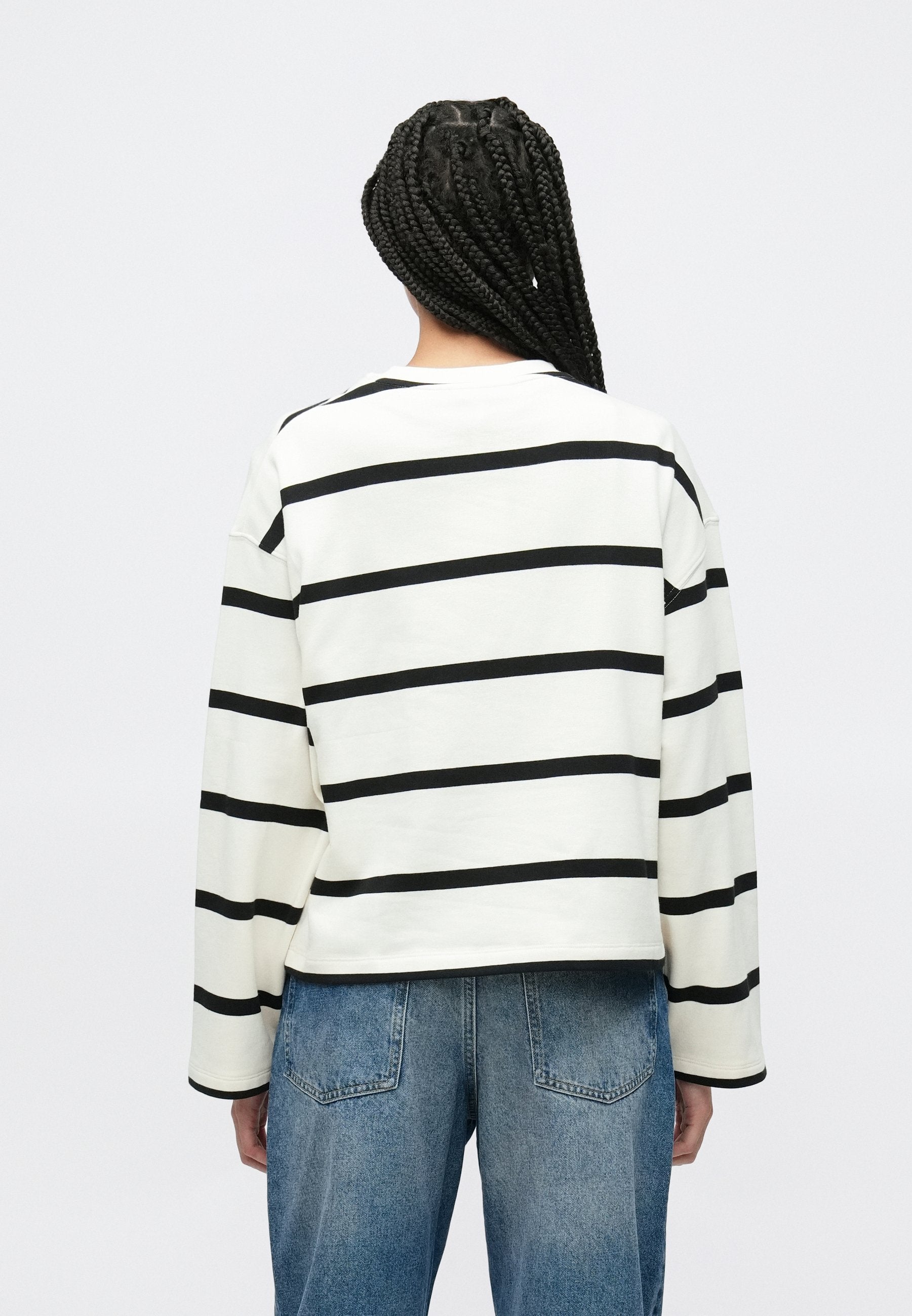 LOGOLU NAKIŞLI HAVLU KUMAŞ MÜRETTEBAT YAKA SWEATSHIRT - Sweatshirt - ham bez/siyah