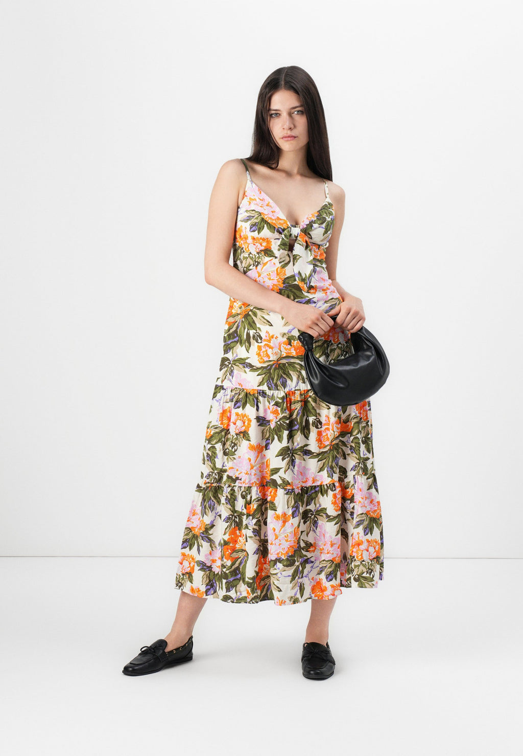 V NECK TIERED MAXI - Day dress - neon orange/pink flora