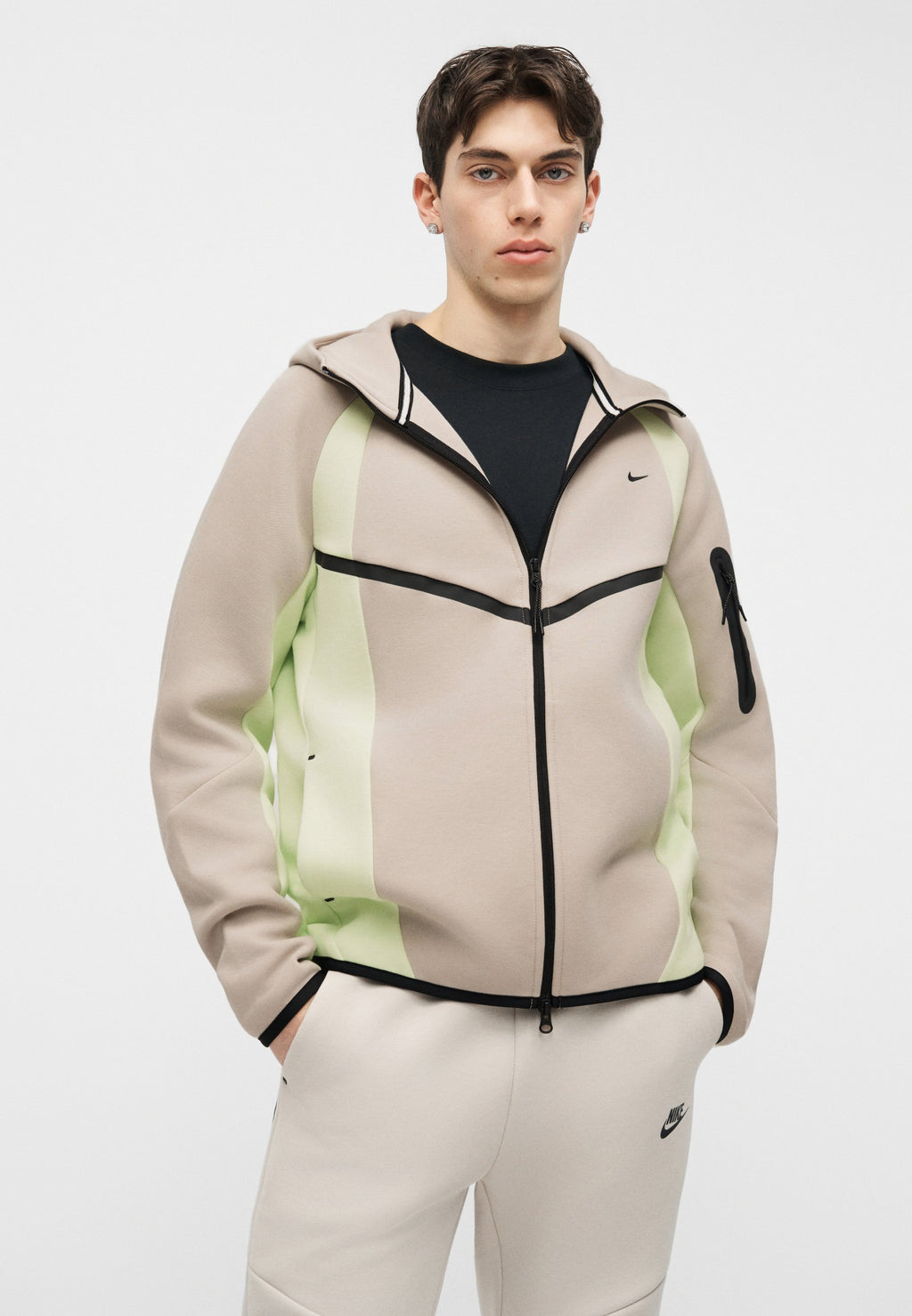 M NK TECH FLC PRO WR FZ JACKET - Sweat zippé - cream/liquid lime/black