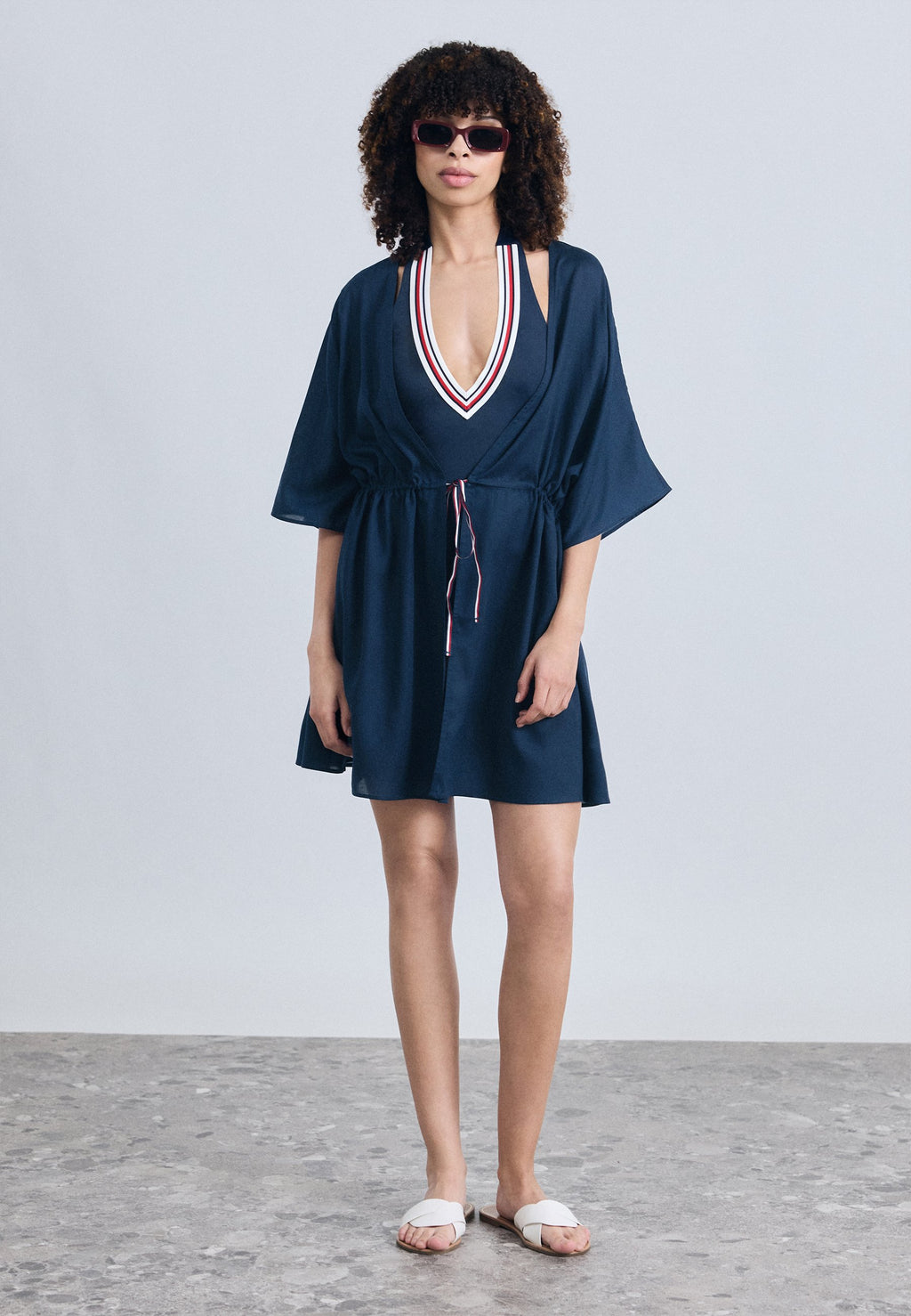 KAFTAN MİNİ PLAJ ELBİSESİ - Plaj aksesuarı - gece mavisi