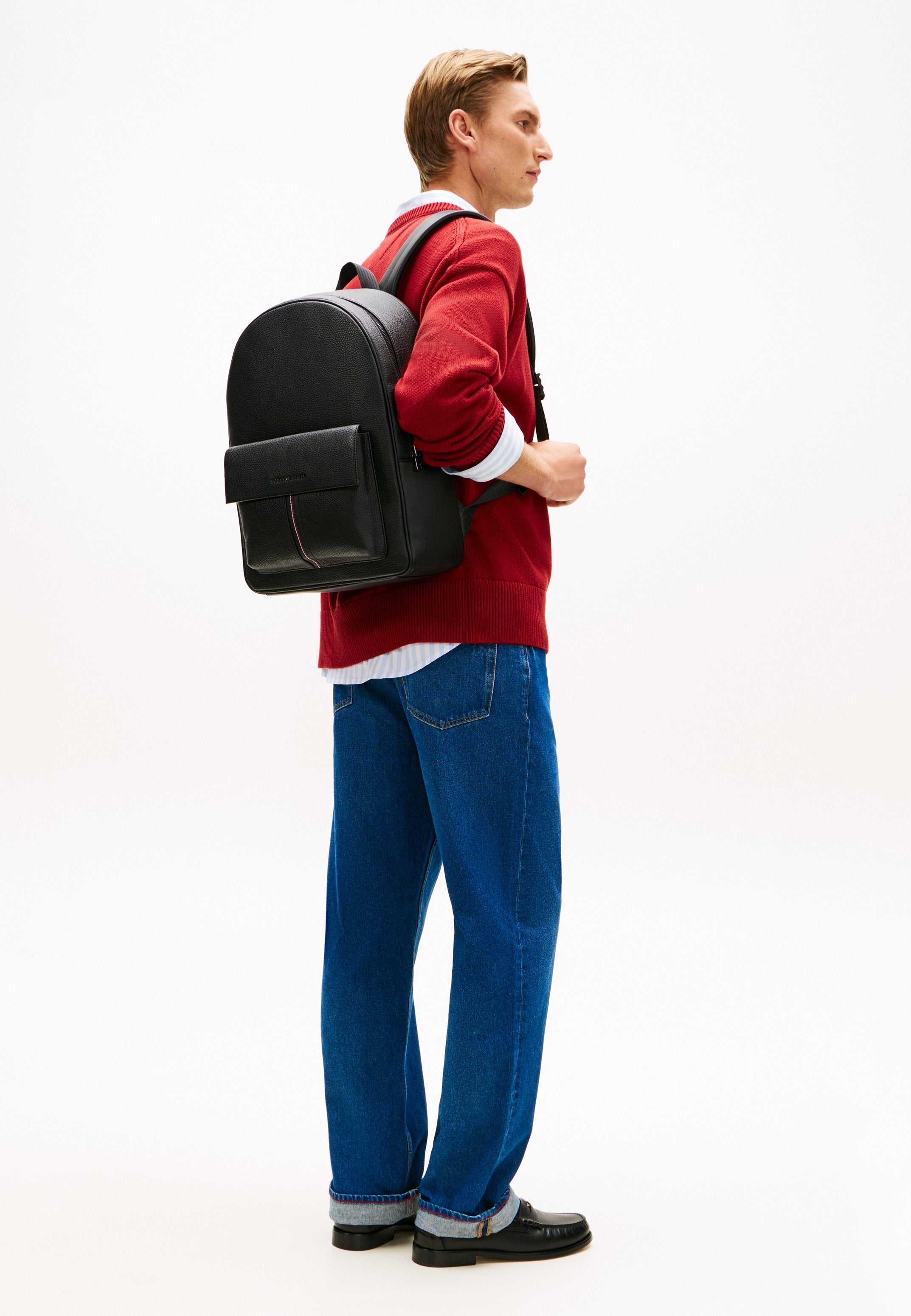 FLAP POCKET PEBBLE GRAIN DOME BACKPACK - Rucksack - black