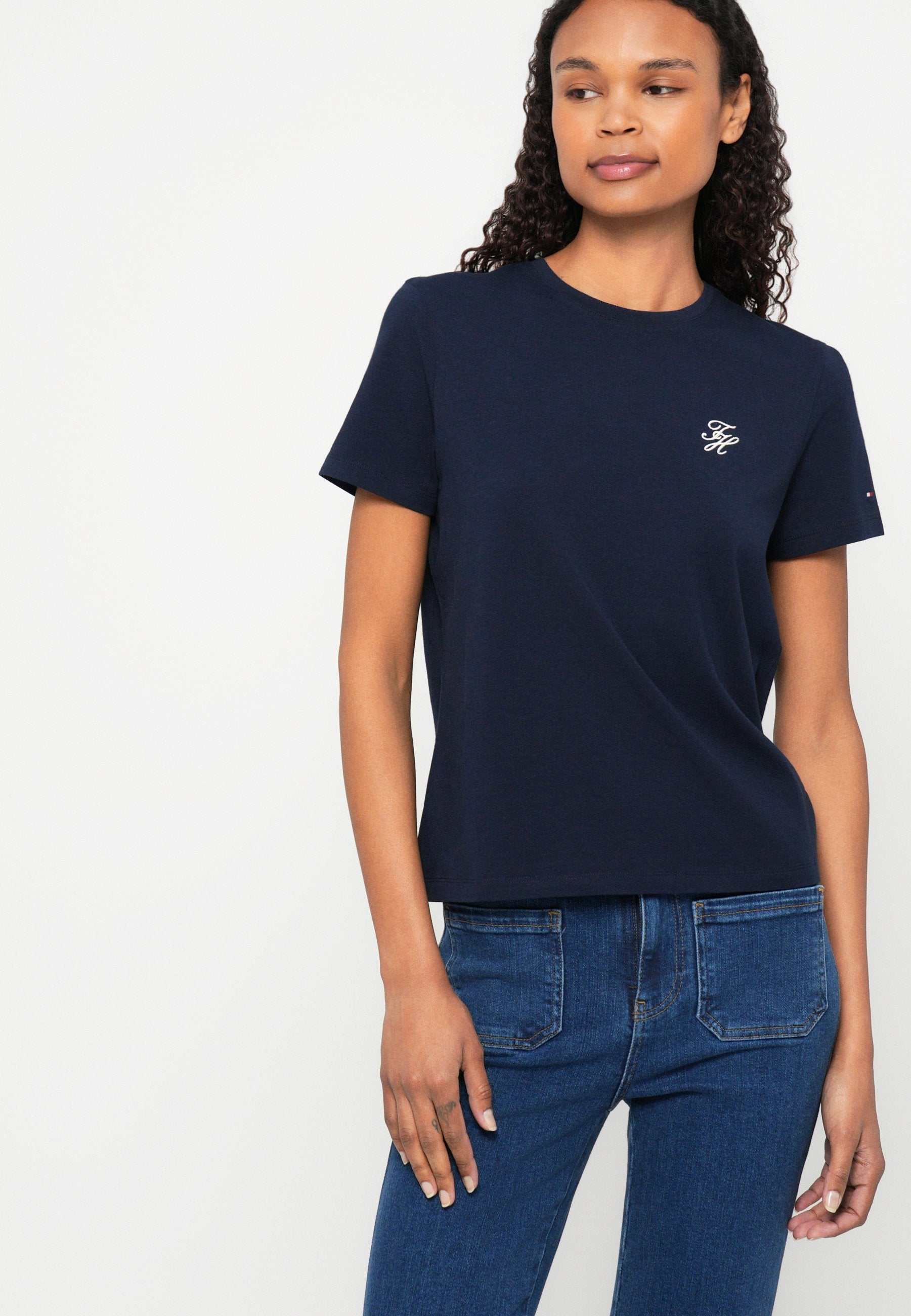 LOGO EMBROIDERY JERSEY CREW NECK T-SHIRT - Basic T-shirt - dark night navy
