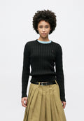 CABLE KNIT CREW NECK JUMPER - Jumper - black