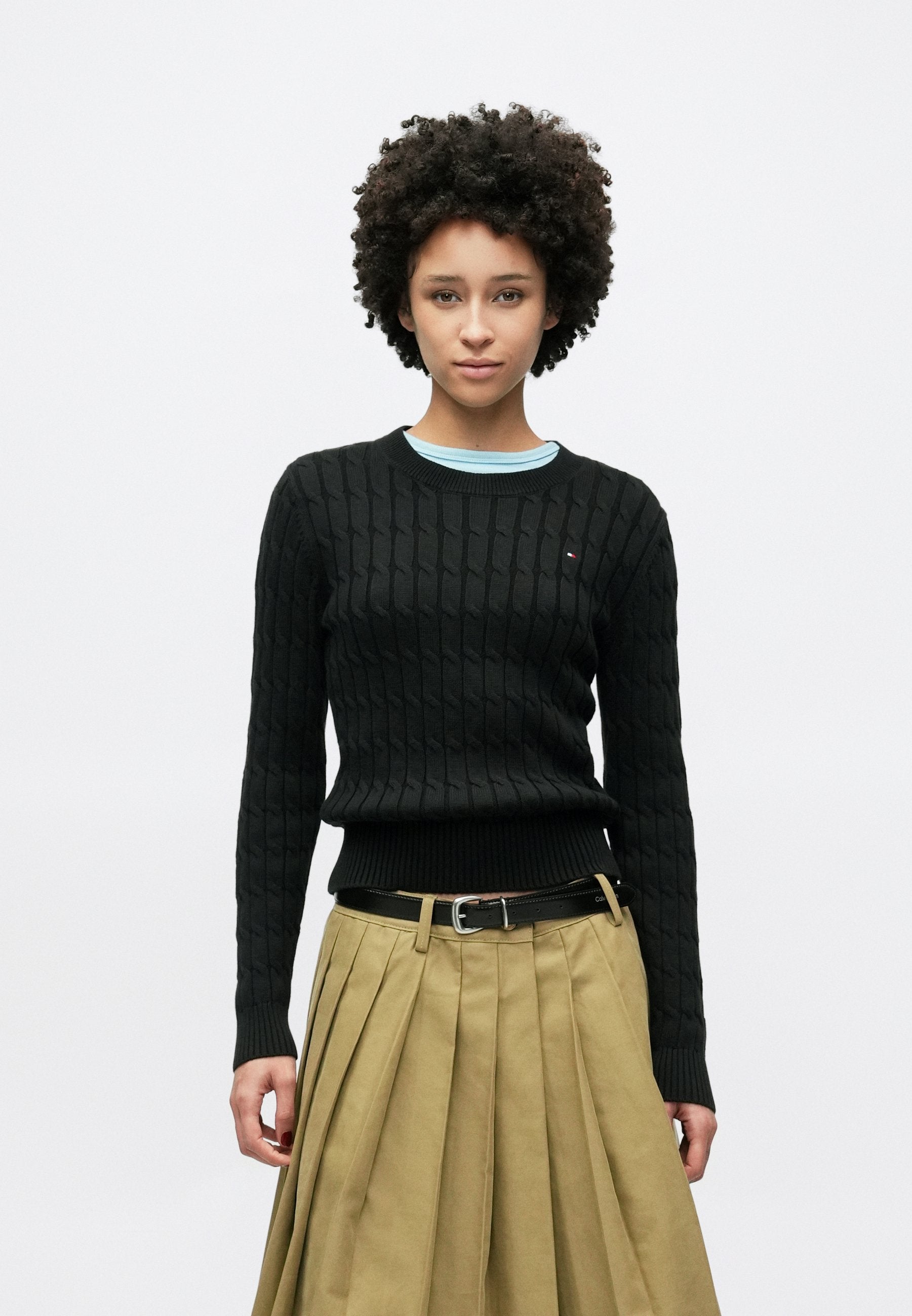 CABLE KNIT CREW NECK JUMPER - Jumper - black