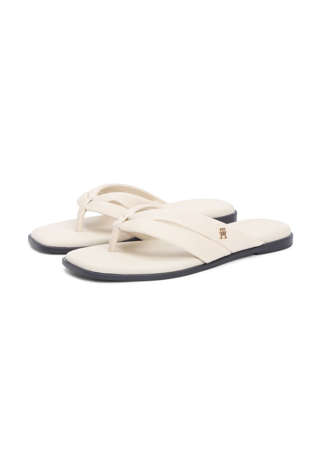 LEATHER TOE POST FLAT SANDALS - T-bar sandals - classic beige