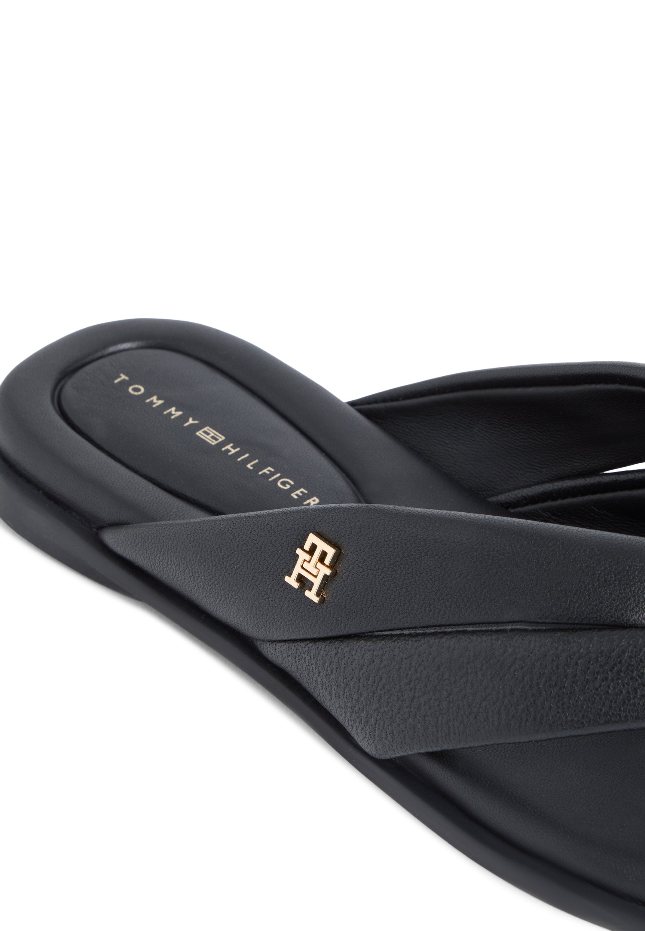 LEATHER TOE POST FLAT SANDALS - T-bar sandals - black