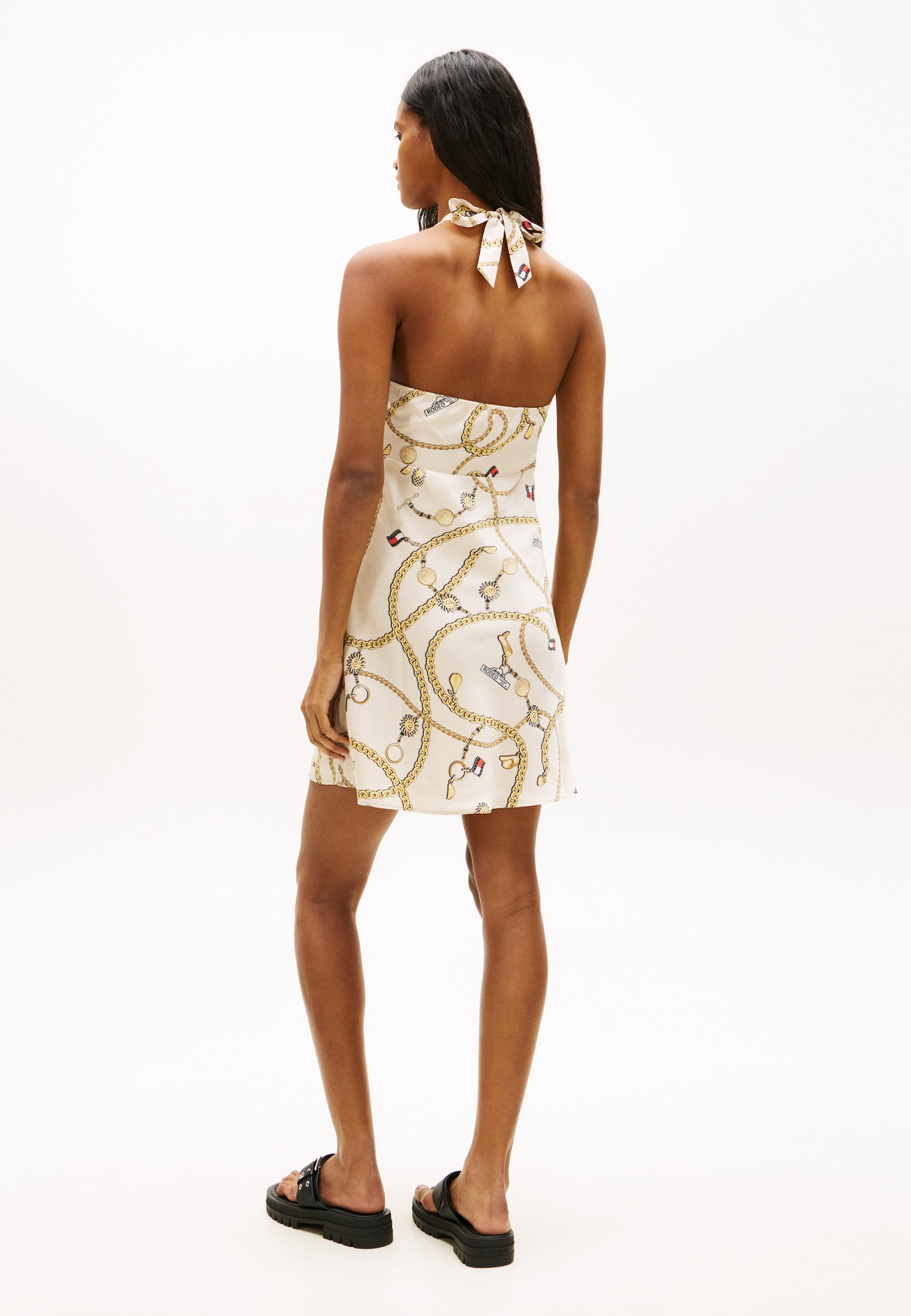 CHAIN PRINT HALTERNECK SLIM MINI DRESS - Day dress - beige