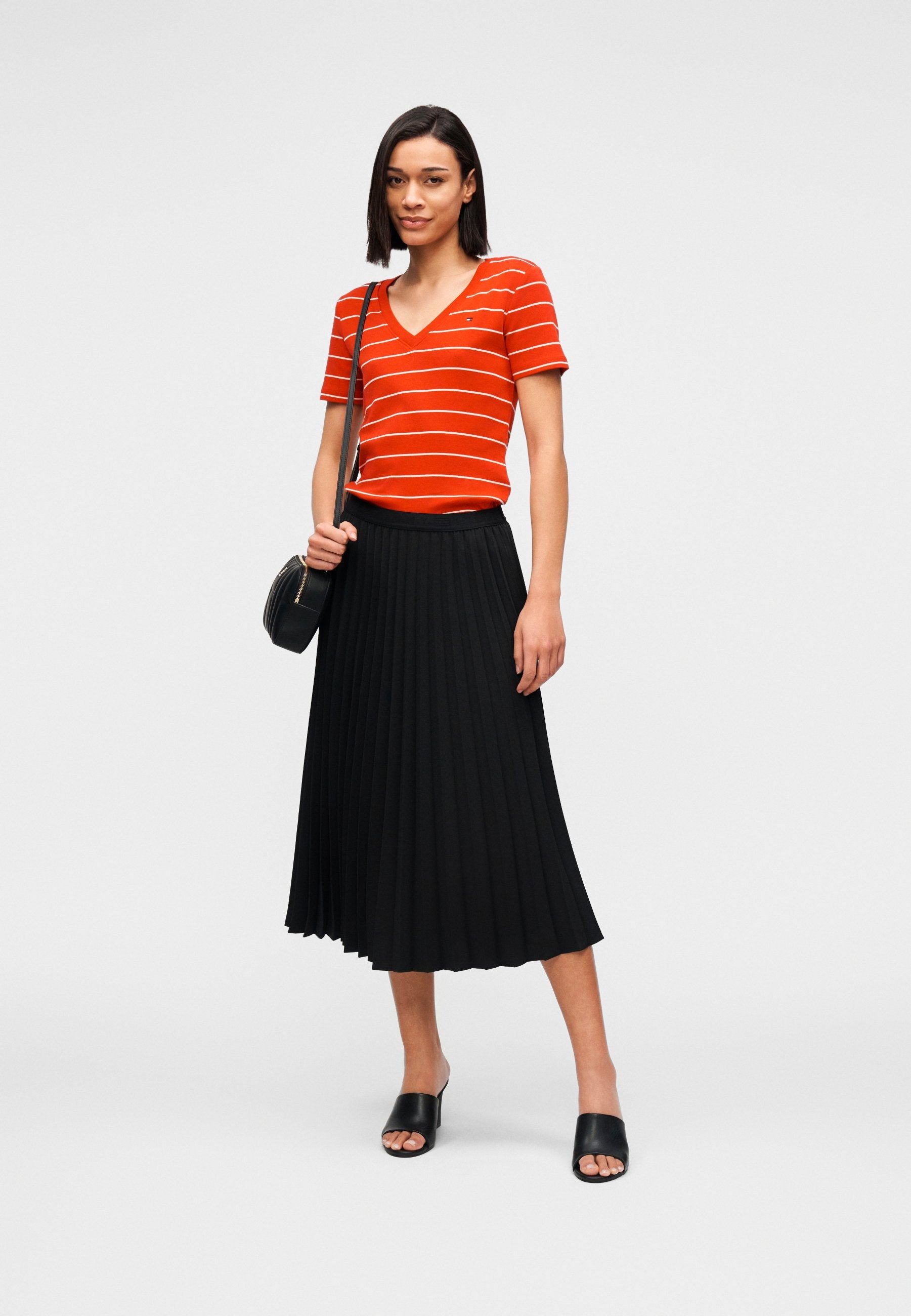 PLEATED TWILL MIDI SKIRT - Pleated skirt - black