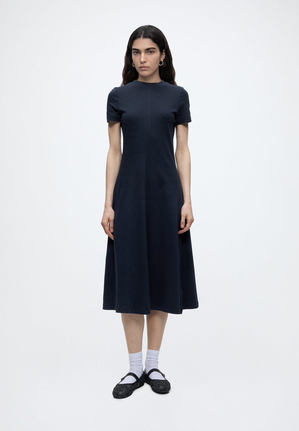 INTERLOCK KNIT MIDI FIT AND FLARE DRESS - Jersey dress - dark night navy