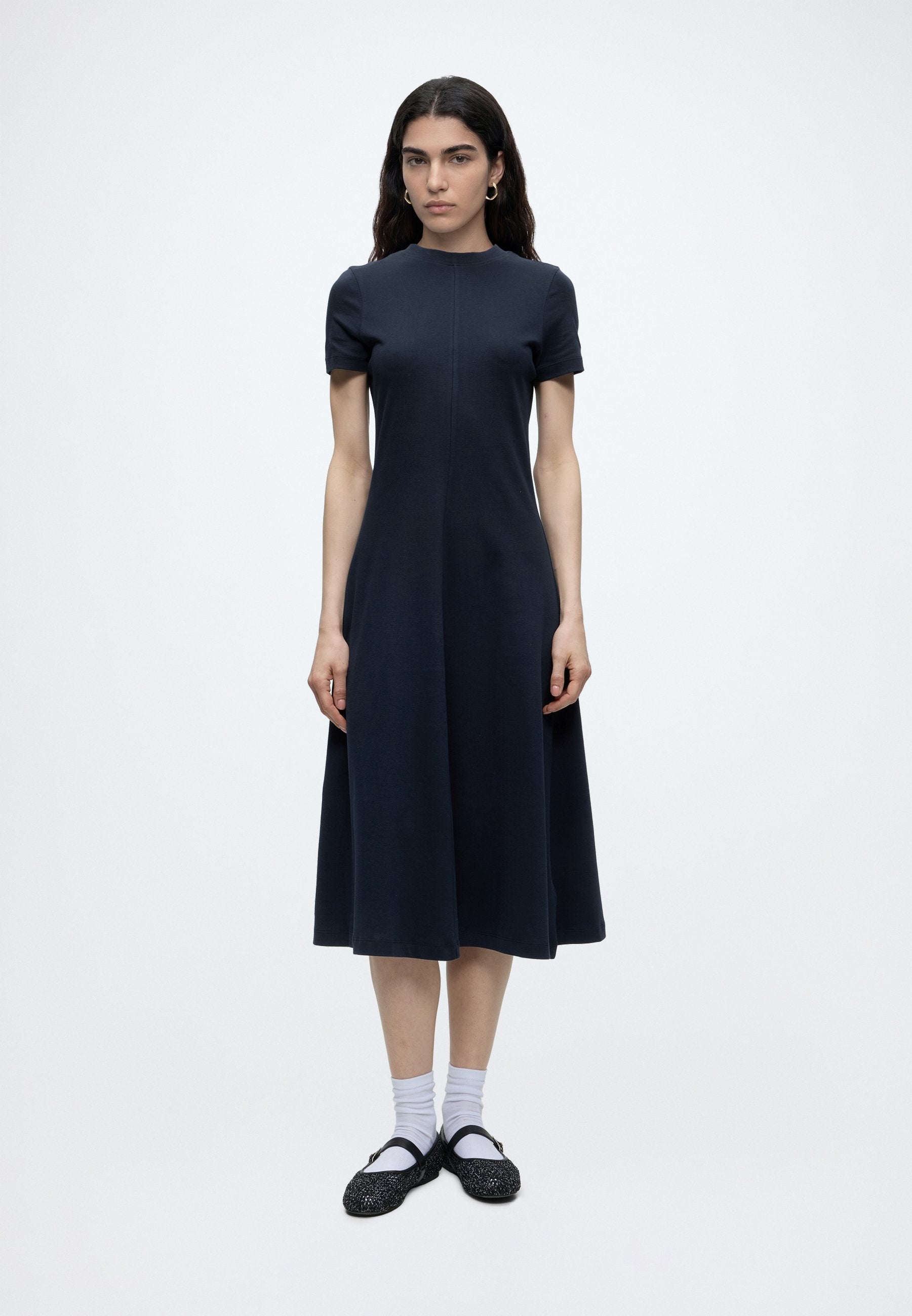 INTERLOCK KNIT MIDI FIT AND FLARE DRESS - Jersey dress - dark night navy