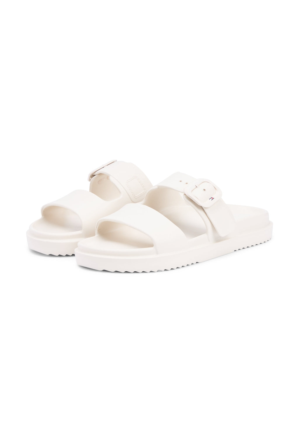 DOUBLE STRAP ENAMEL FLAG LIGHTWEIGHT SANDALS - Sandals - soft cream