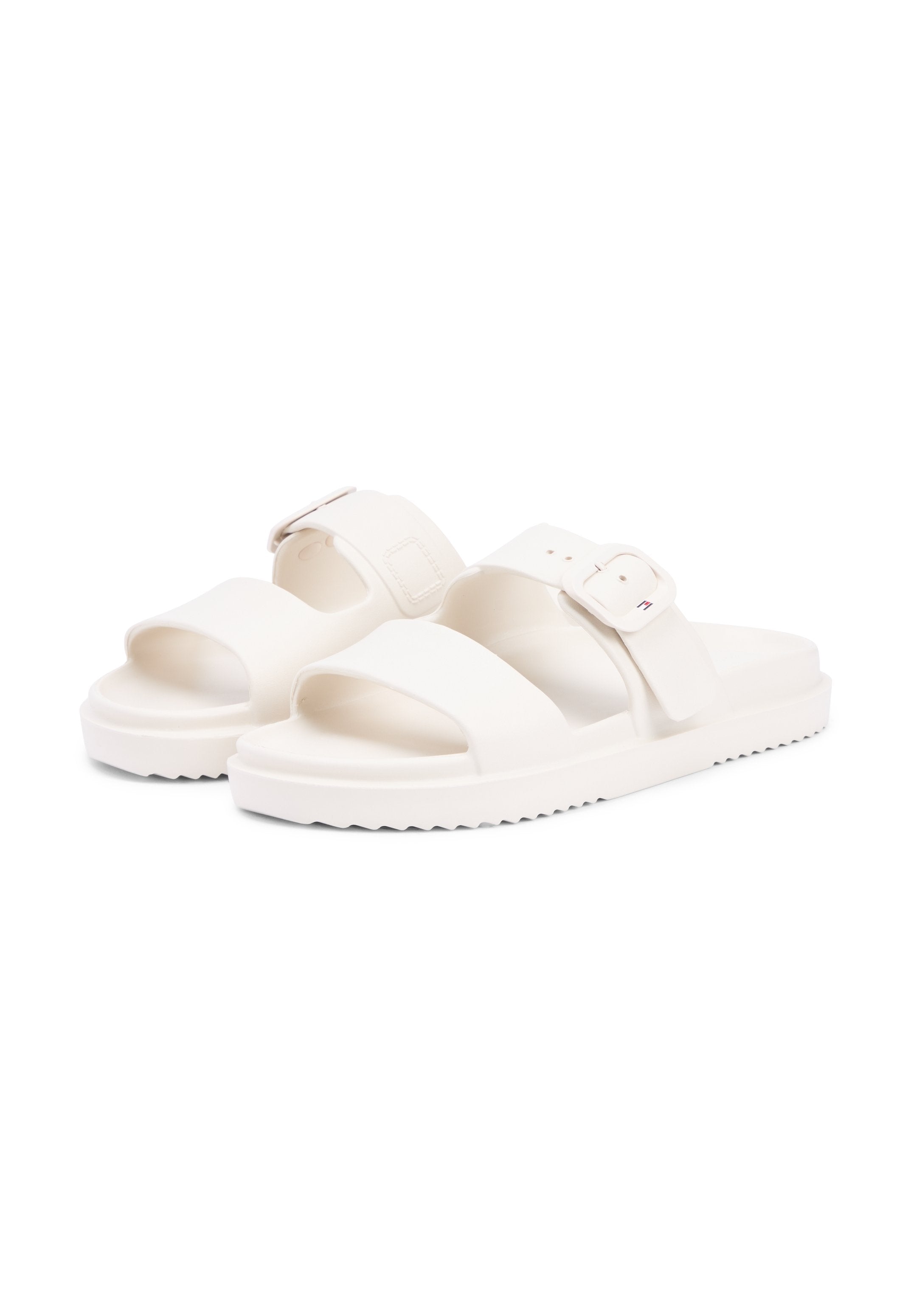 DOUBLE STRAP ENAMEL FLAG LIGHTWEIGHT SANDALS - Sandals - soft cream