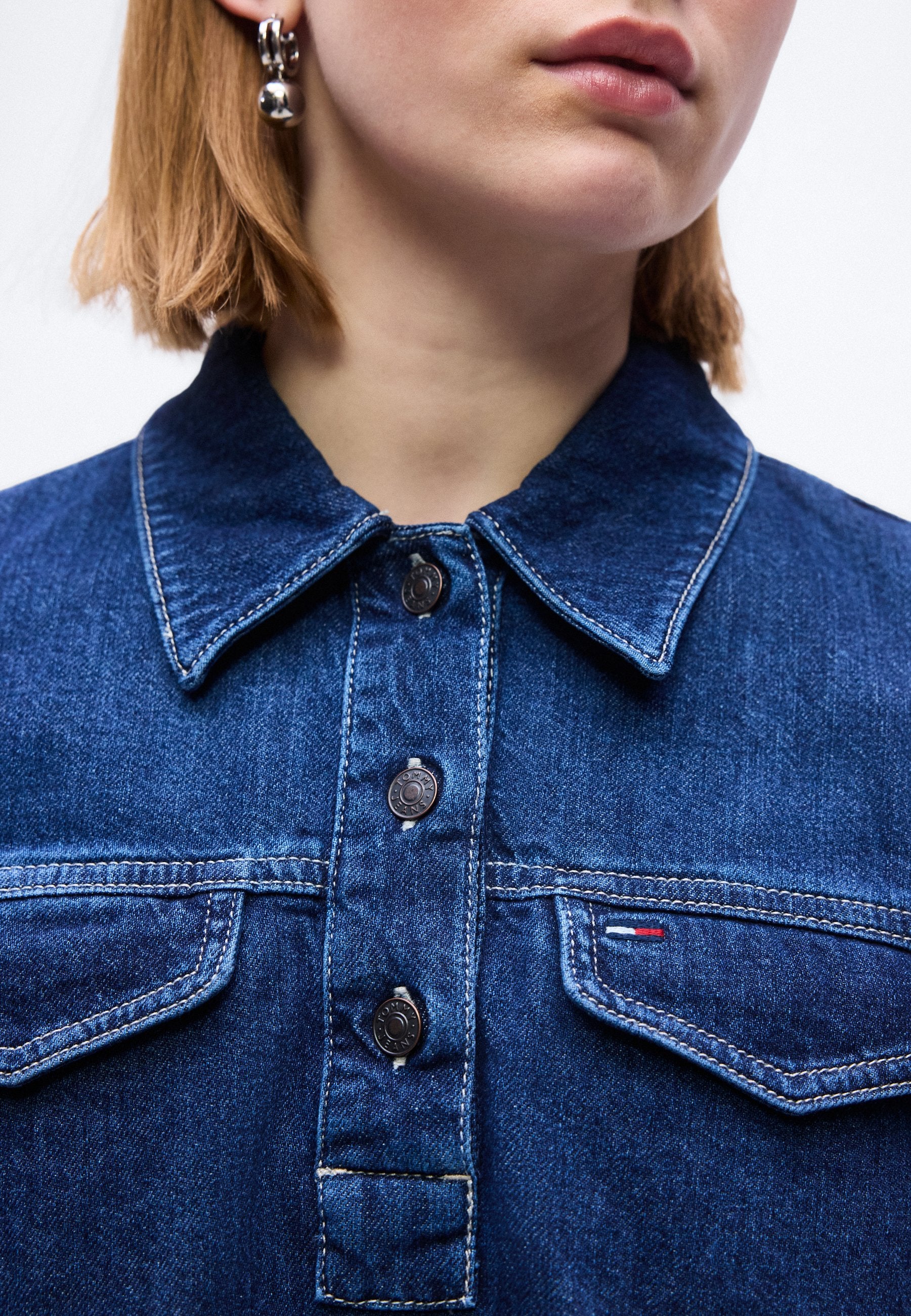 MINI DENIM SHORT SLEEVE SHIFT DRESS - Denim dress - denim medium