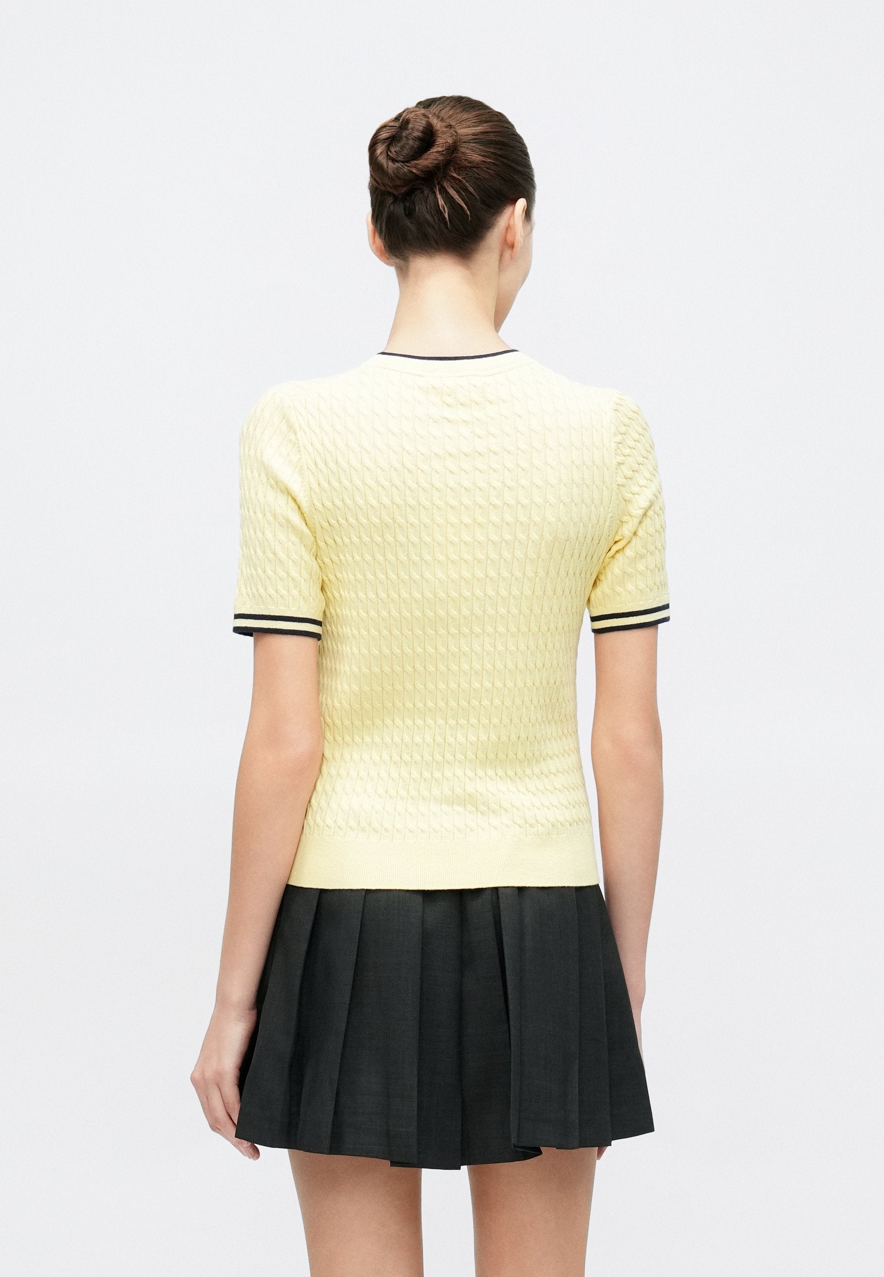 CABLE FINE - Basic T-shirt - zesty yellow/navy