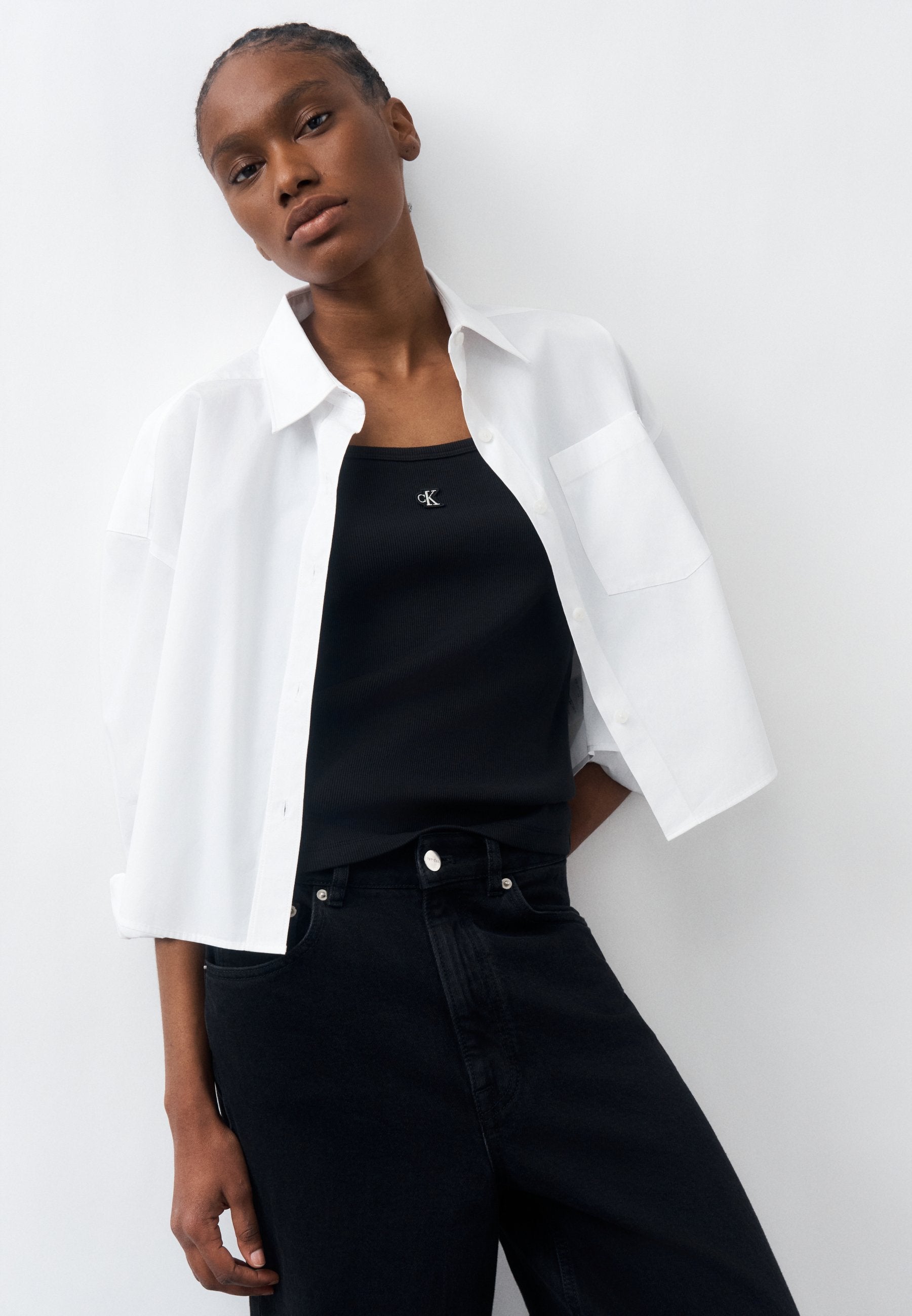 CROPPED - Button-down blouse - brilliant white