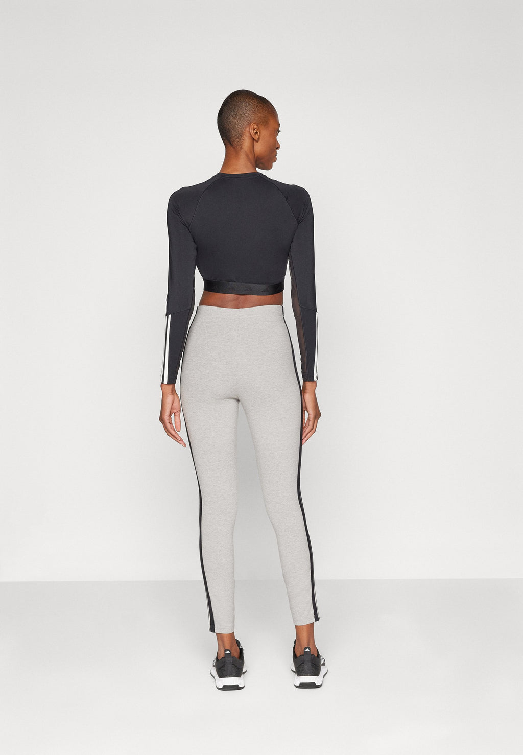ESSENTIALS 3 STRIPES - Leggings - medium grey heather/black