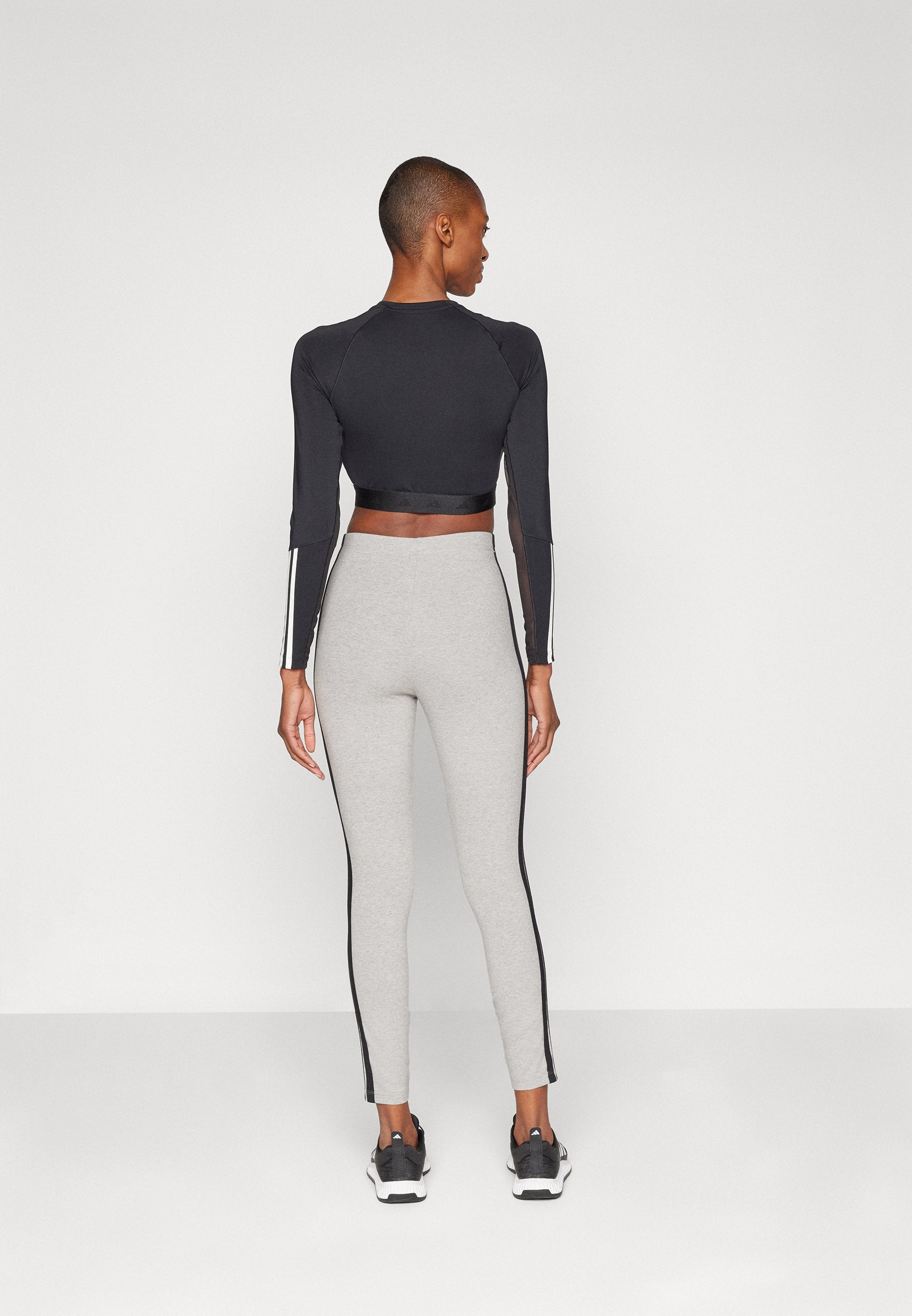 ESSENTIALS 3 STRIPES - Leggings - medium grey heather/black