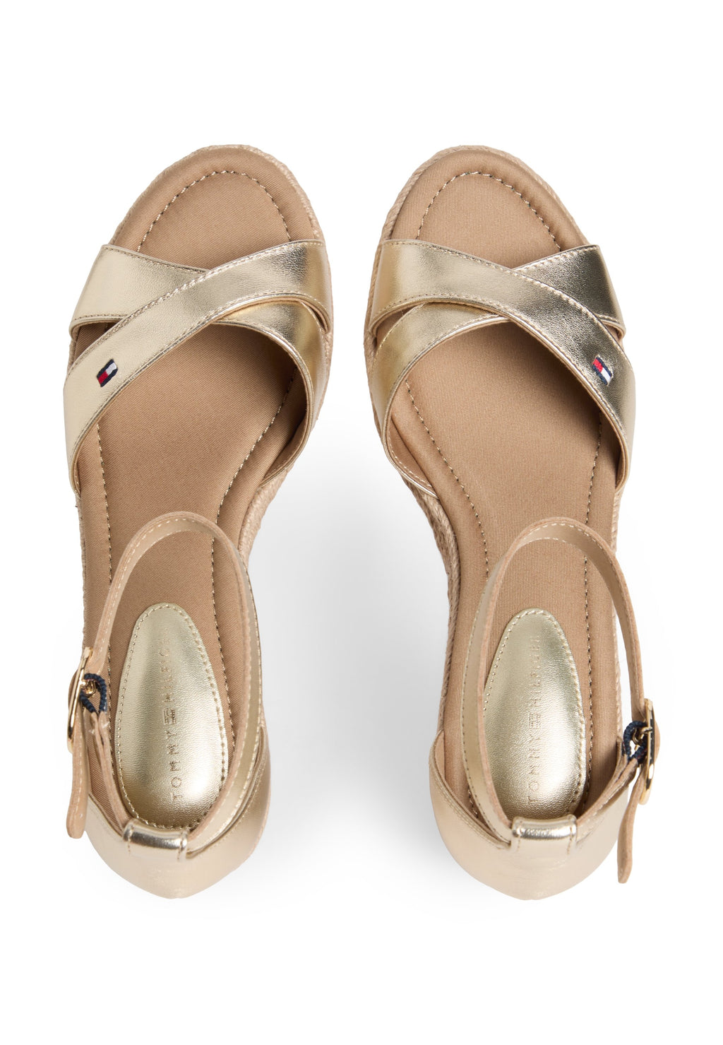 METALLIC LEATHER CROSSOVER STRAP WEDGE ESPADRILLES - Wedge sandals - gold colouredsa