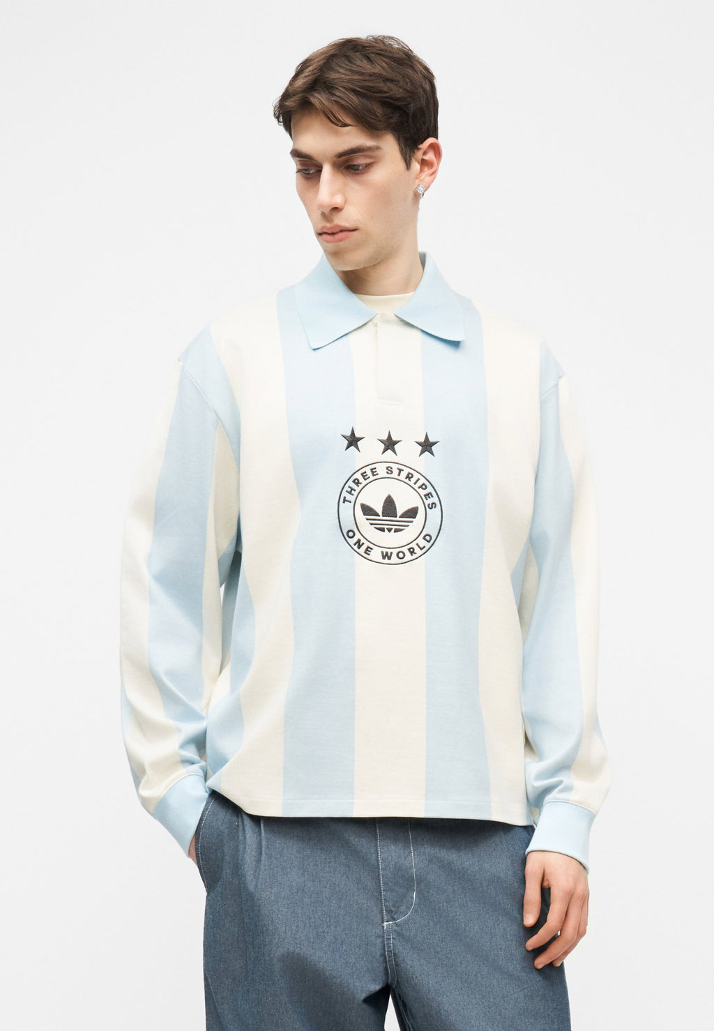 STRIPED - Long sleeved top - ice blue/cream white