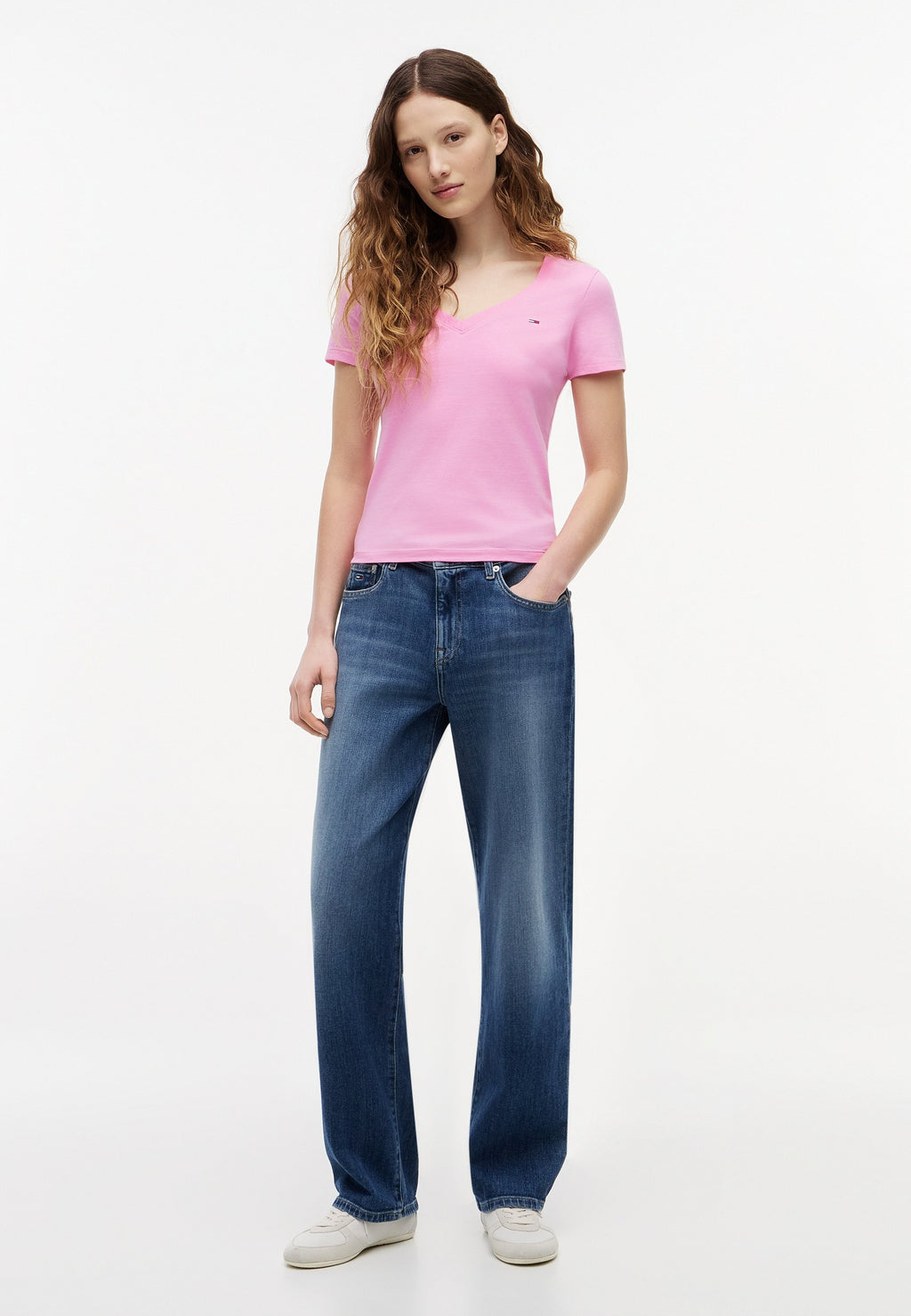 SLIM V-NECK TEE - Basic T-shirt - pink daisy