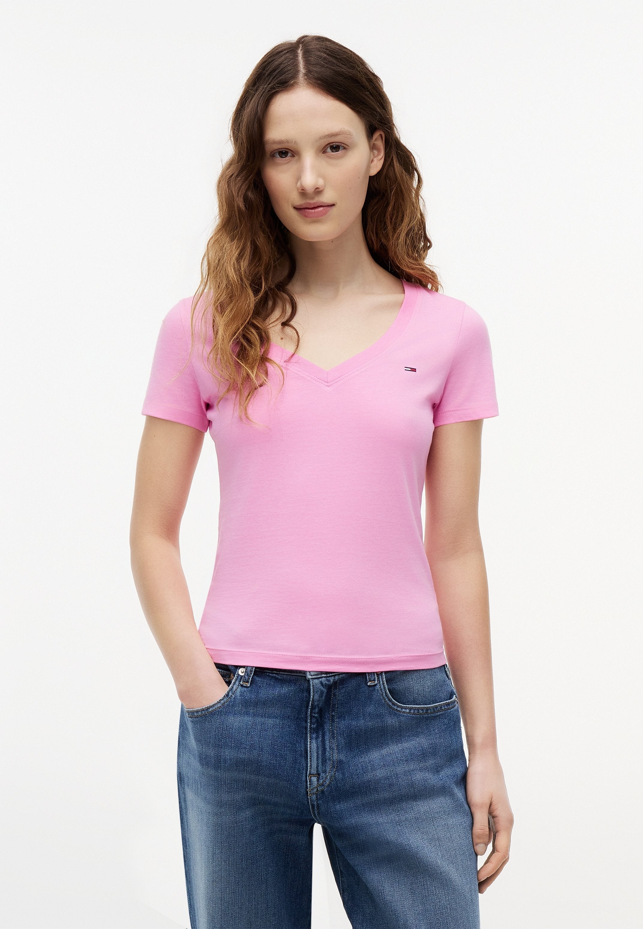 SLIM V-NECK TEE - Basic T-shirt - pink daisy