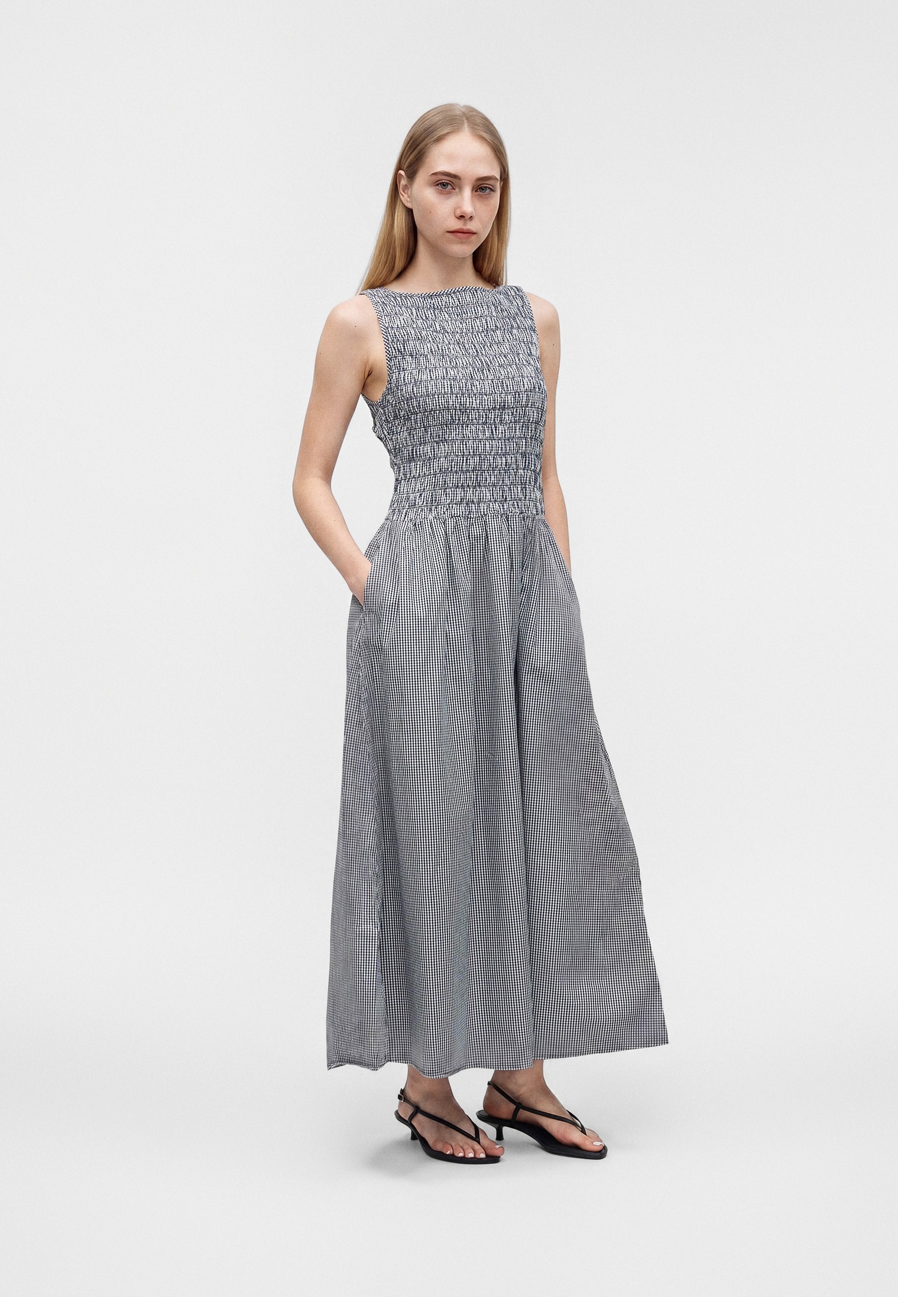 SMOCKED APRON DRESS - Day dress - navy
