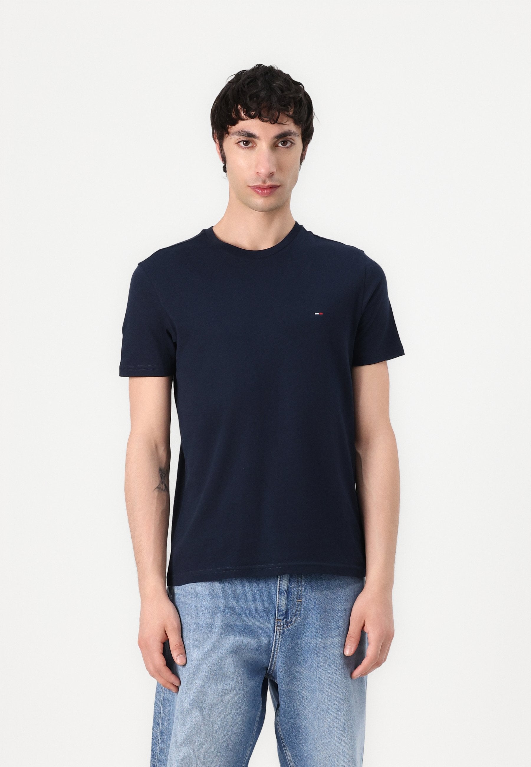 SLIM TEE  - Basic T-shirt - ecru/dark night navy/red