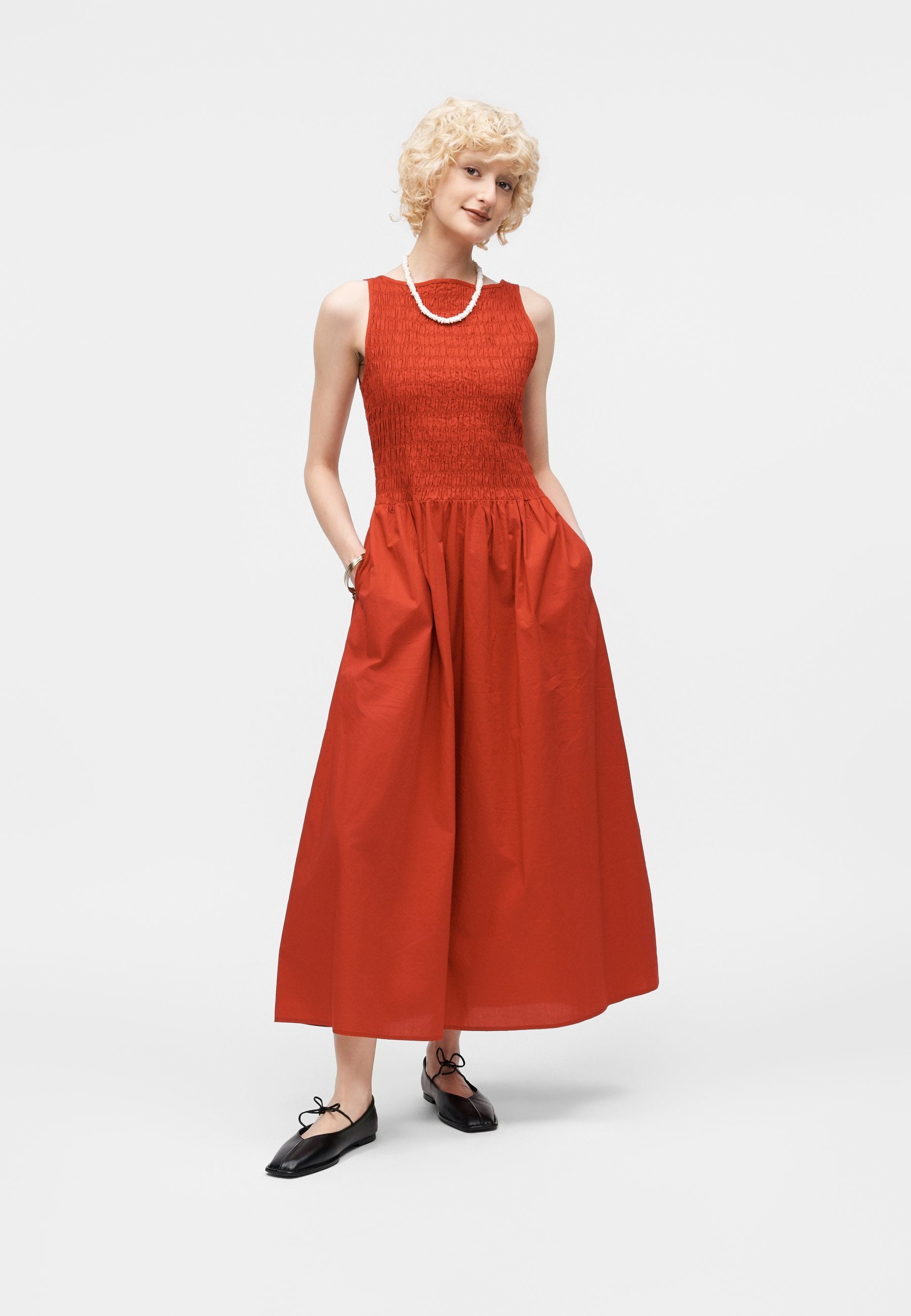 SMOCKED APRON DRESS - Day dress - modern red