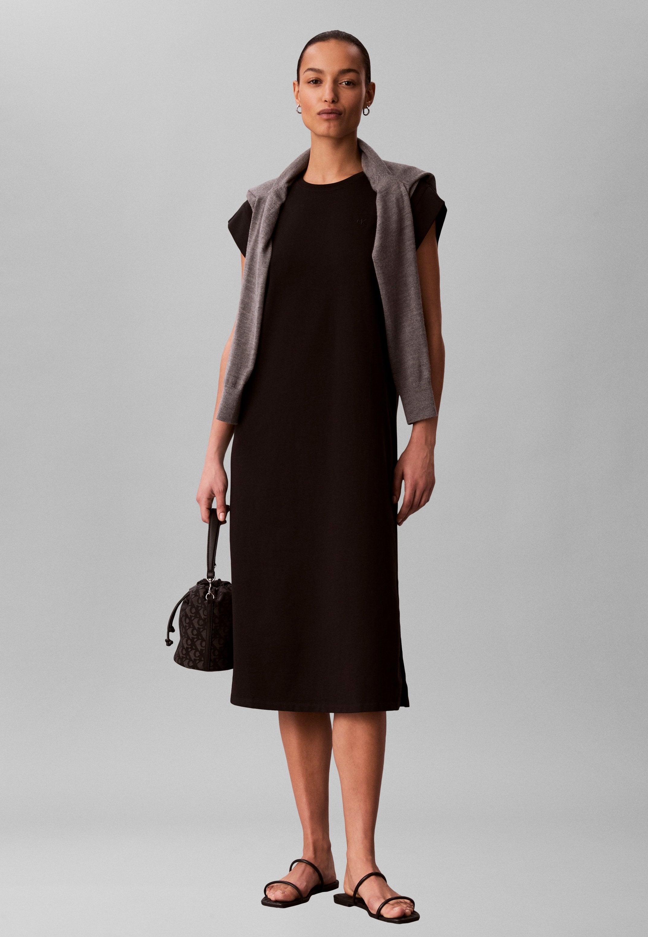 CREW JERSEY EASY MIDI - Jersey dress - black