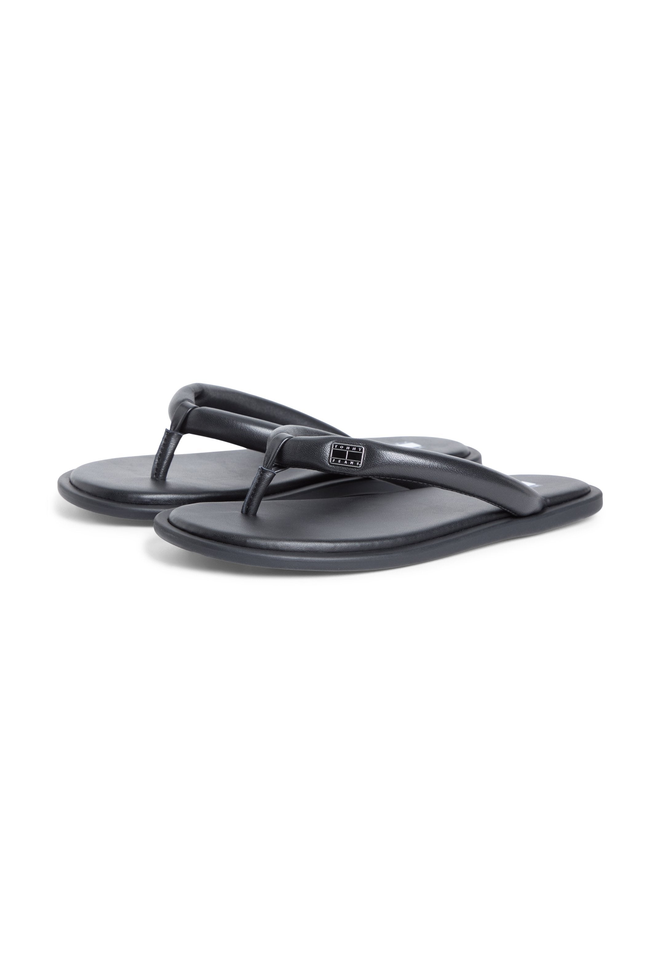 LEATHER PADDED STRAP FLIP-FLOPS - T-bar sandals - black
