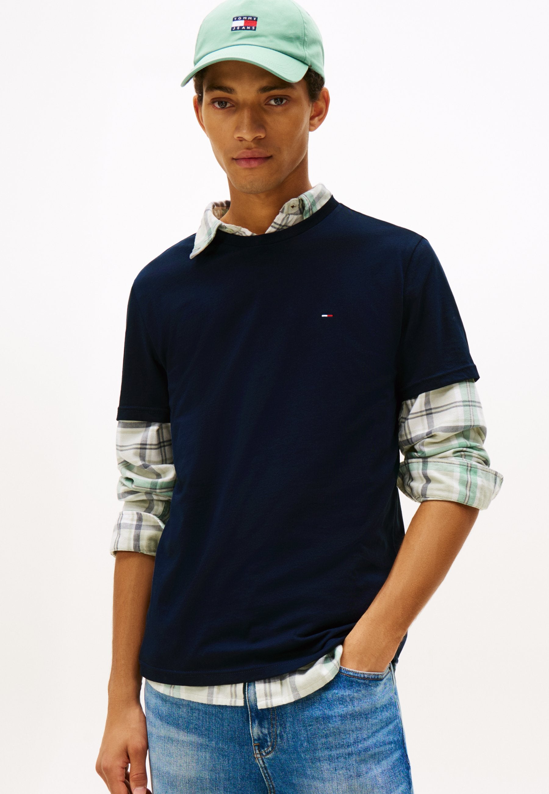 SLIM TEE  - Basic T-shirt - black/dark night navy/ecru