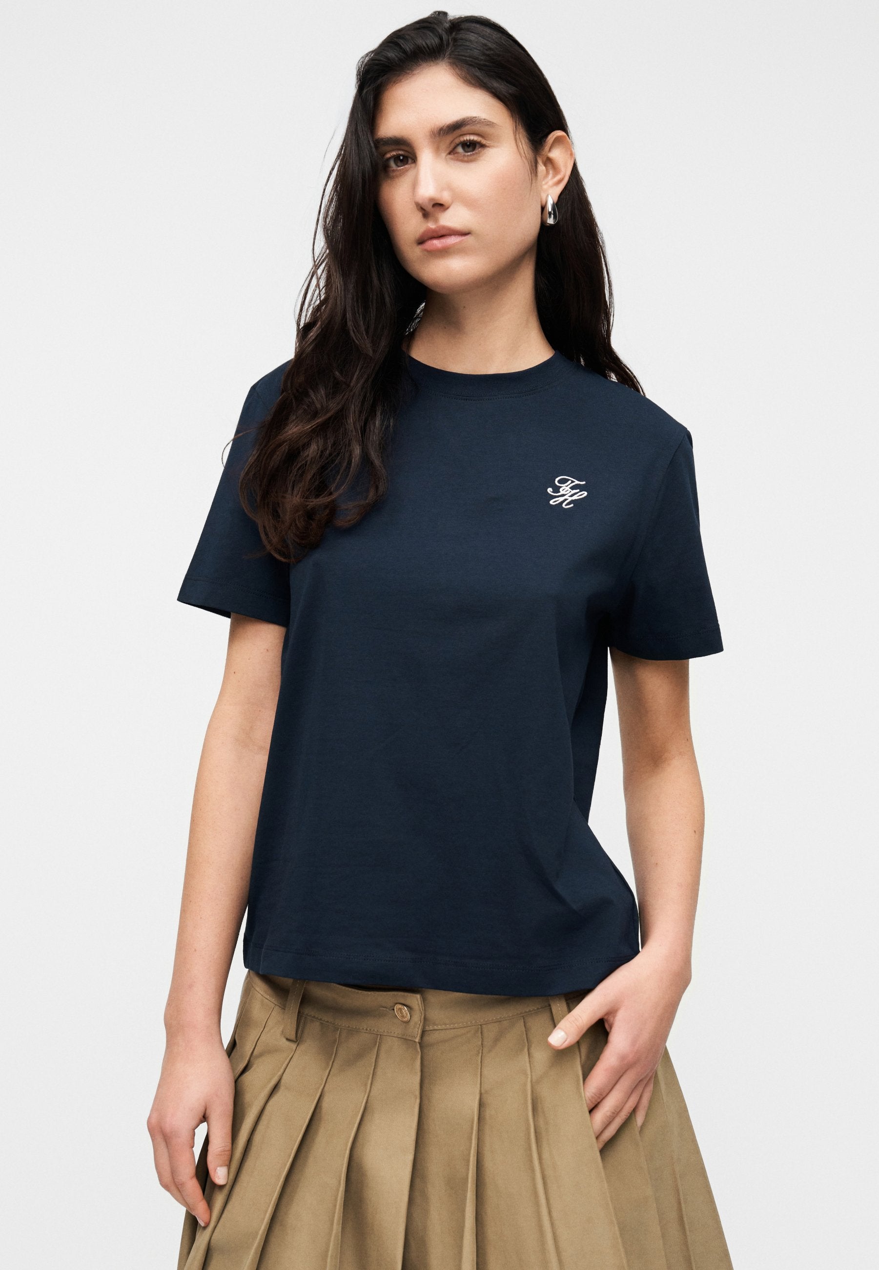 T-SHIRT RAS-DU-COU EN JERSEY BRODÉ DU LOGO - T-shirt basique - bleu marine nuit