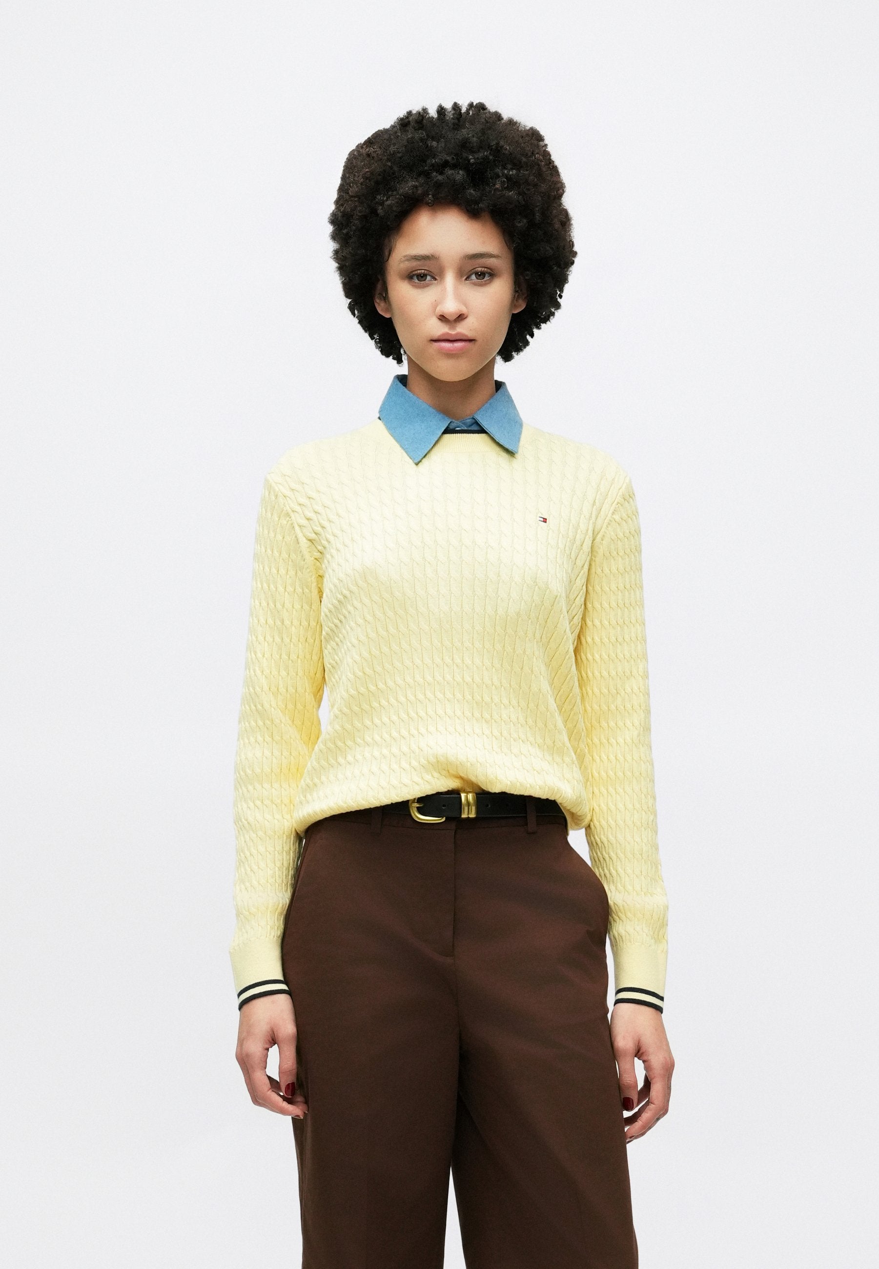 PULL FIN CÔTELÉ - Pull - jaune acidulé/bleu marine