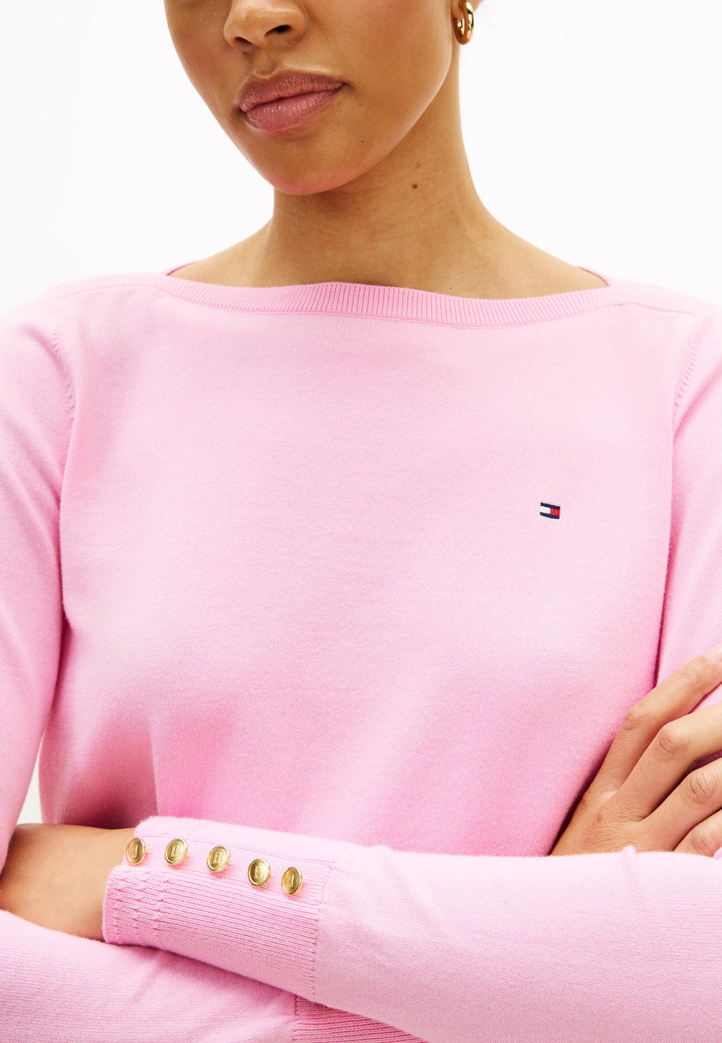 GOLD-TONE BUTTON JERSEY BOAT NECK JUMPER - Jumper - rose petal