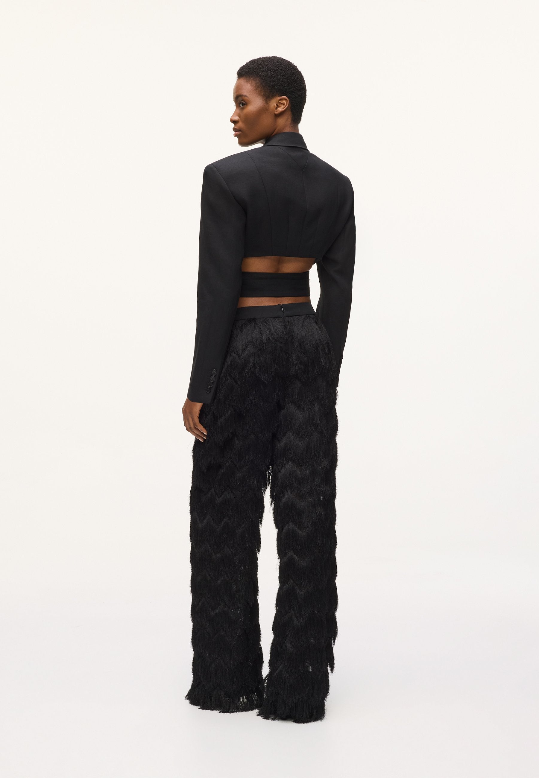 STUDIO FRINGE PANTS - Trousers - black